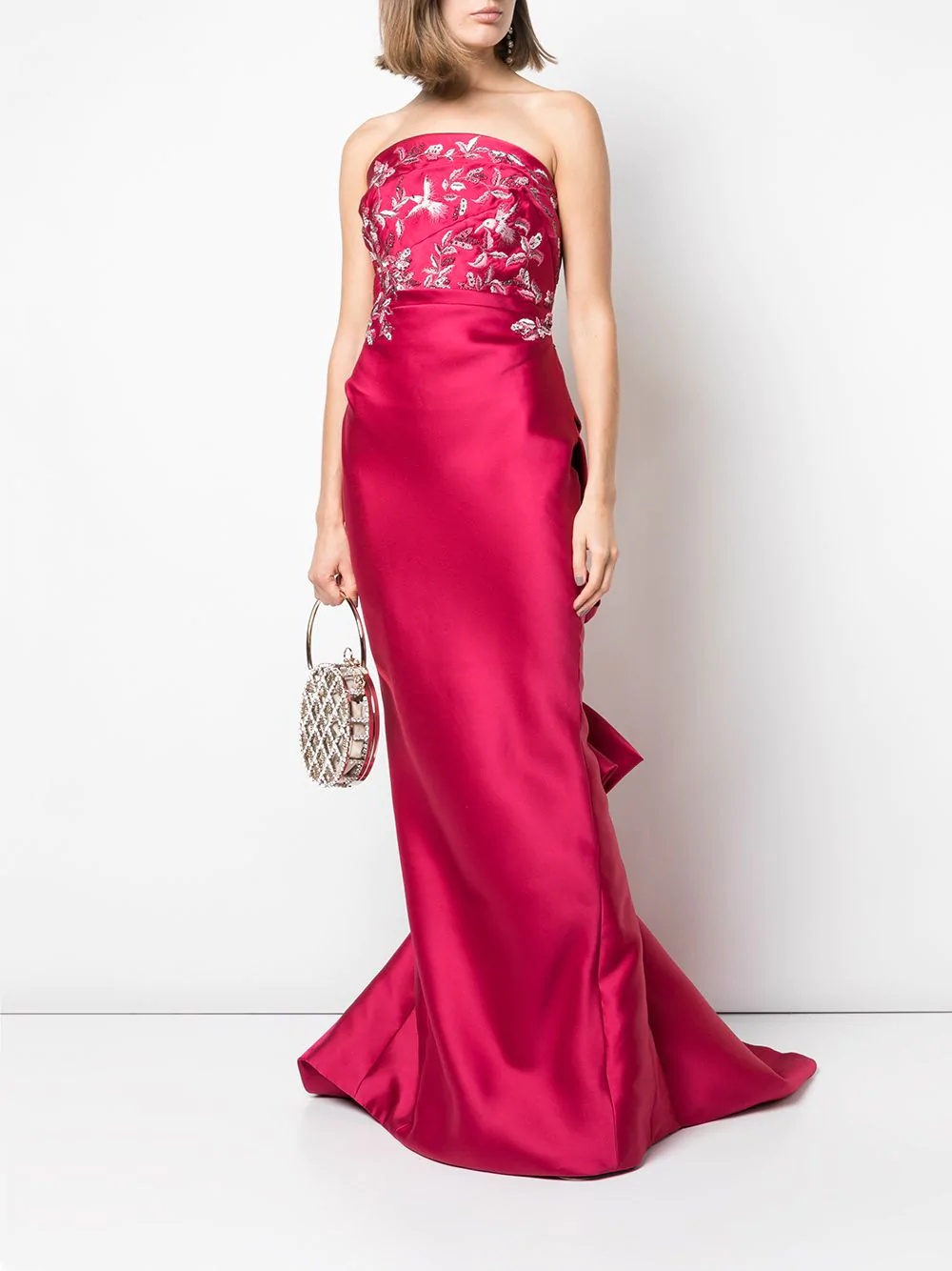 embroidered strapless gown - 2