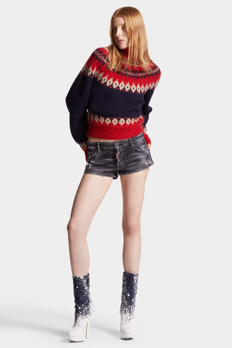 CHAIN BLACK DENIM HOT PANT - 3