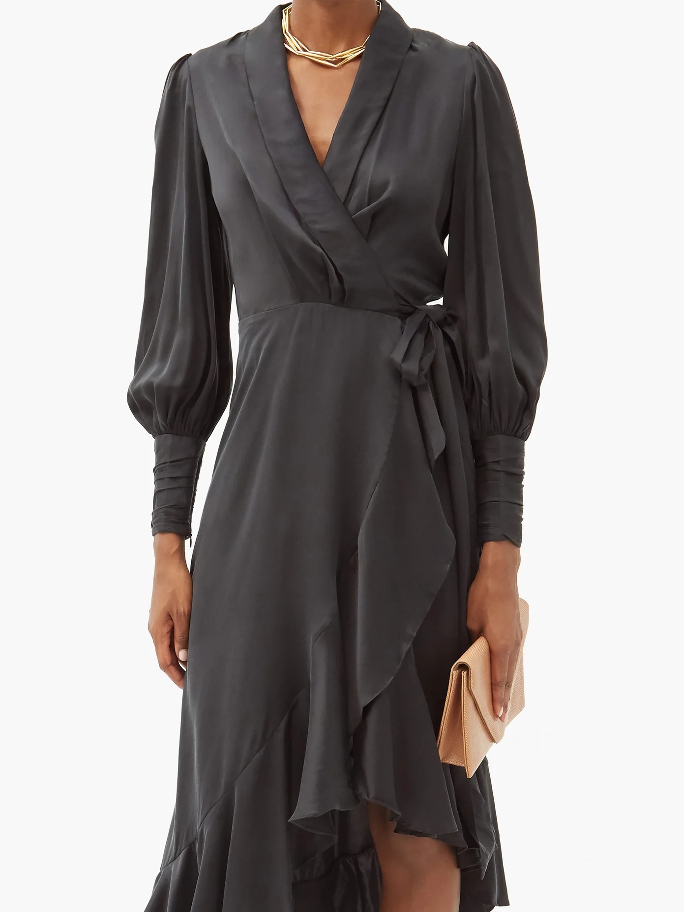 Balloon-sleeve silk wrap dress - 6