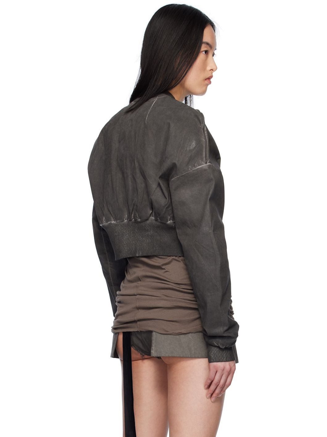 Gray Hollywood Cropped Denim Flight Jacket - 3