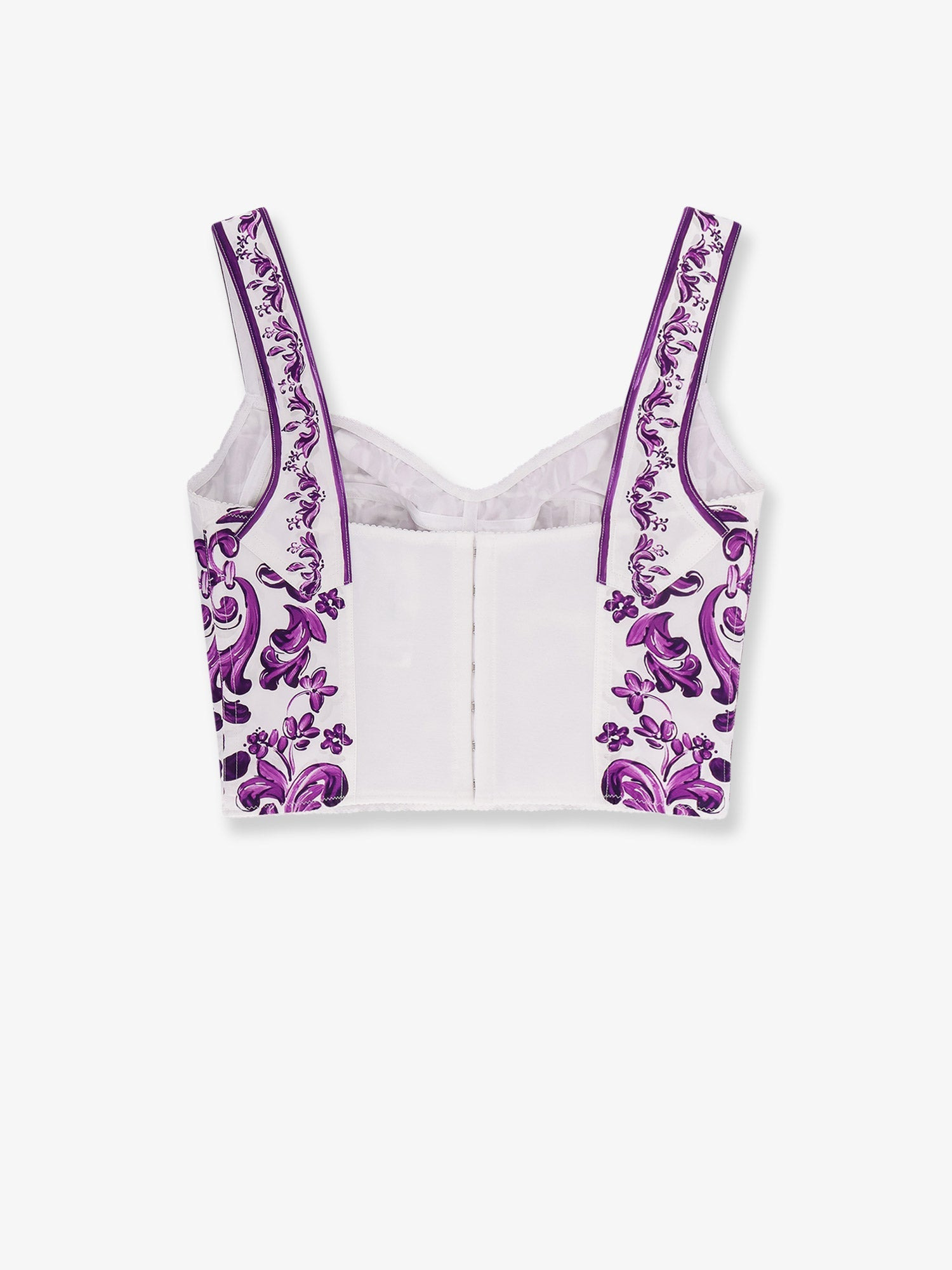 Dolce & Gabbana Cotton Blend Bustier Top With Maiolica Print - 4