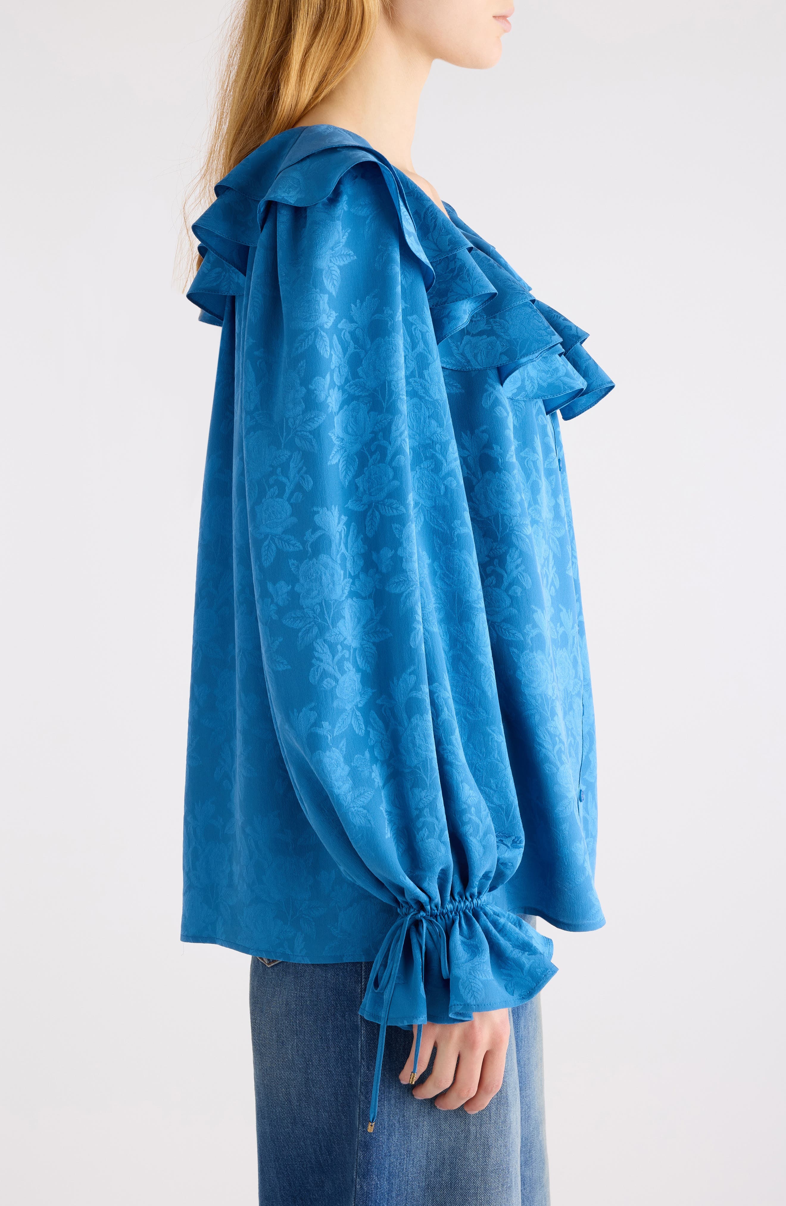 Chloé Floral Jacquard Silk Top in Deep Water at Nordstrom - 4