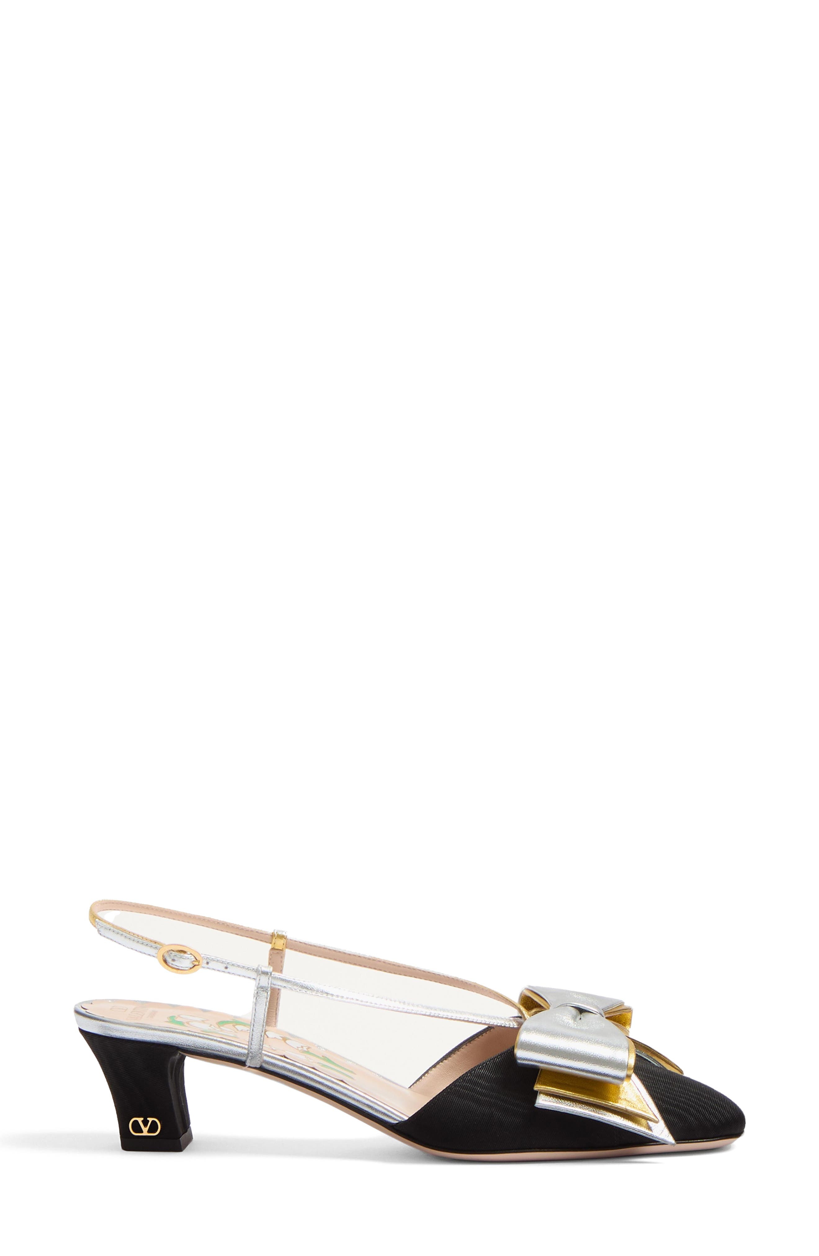 Valentino Garavani Bowow Slingback Pump in Black/Silver at Nordstrom - 4