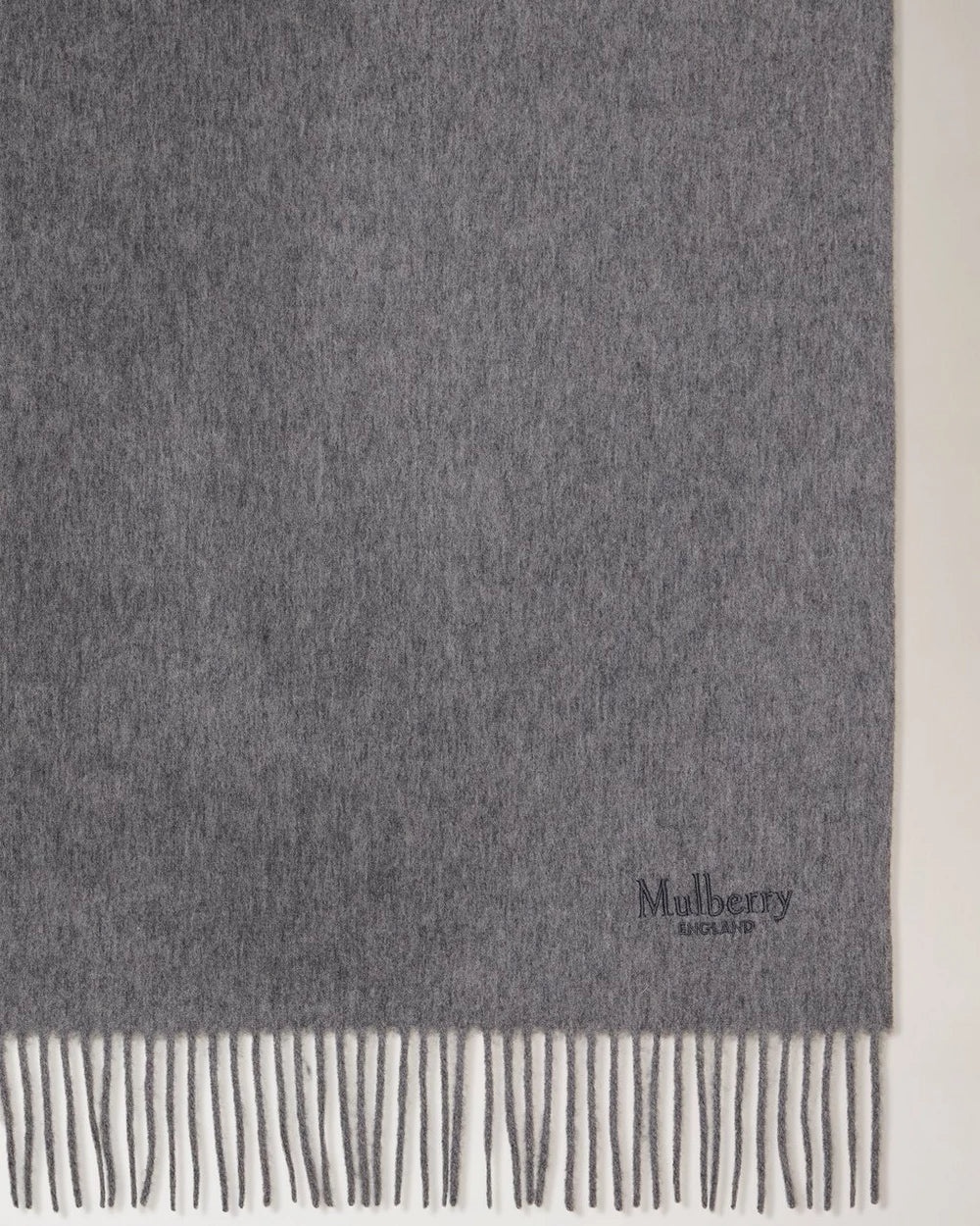 Solid Merino Wool Scarf Grey Melange Embroidered Merino Wool - 2