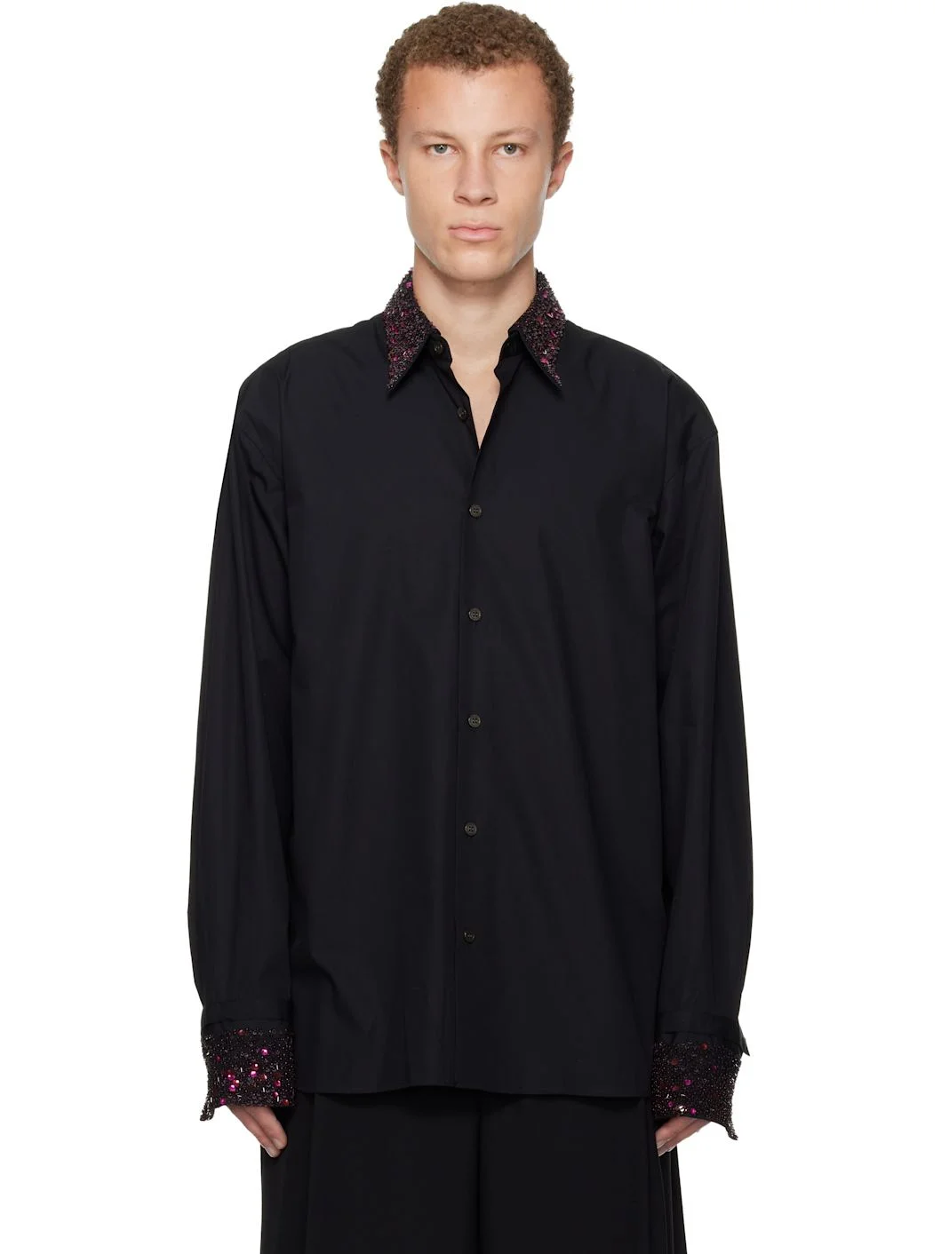 Black Sequinned Trim Shirt - 1