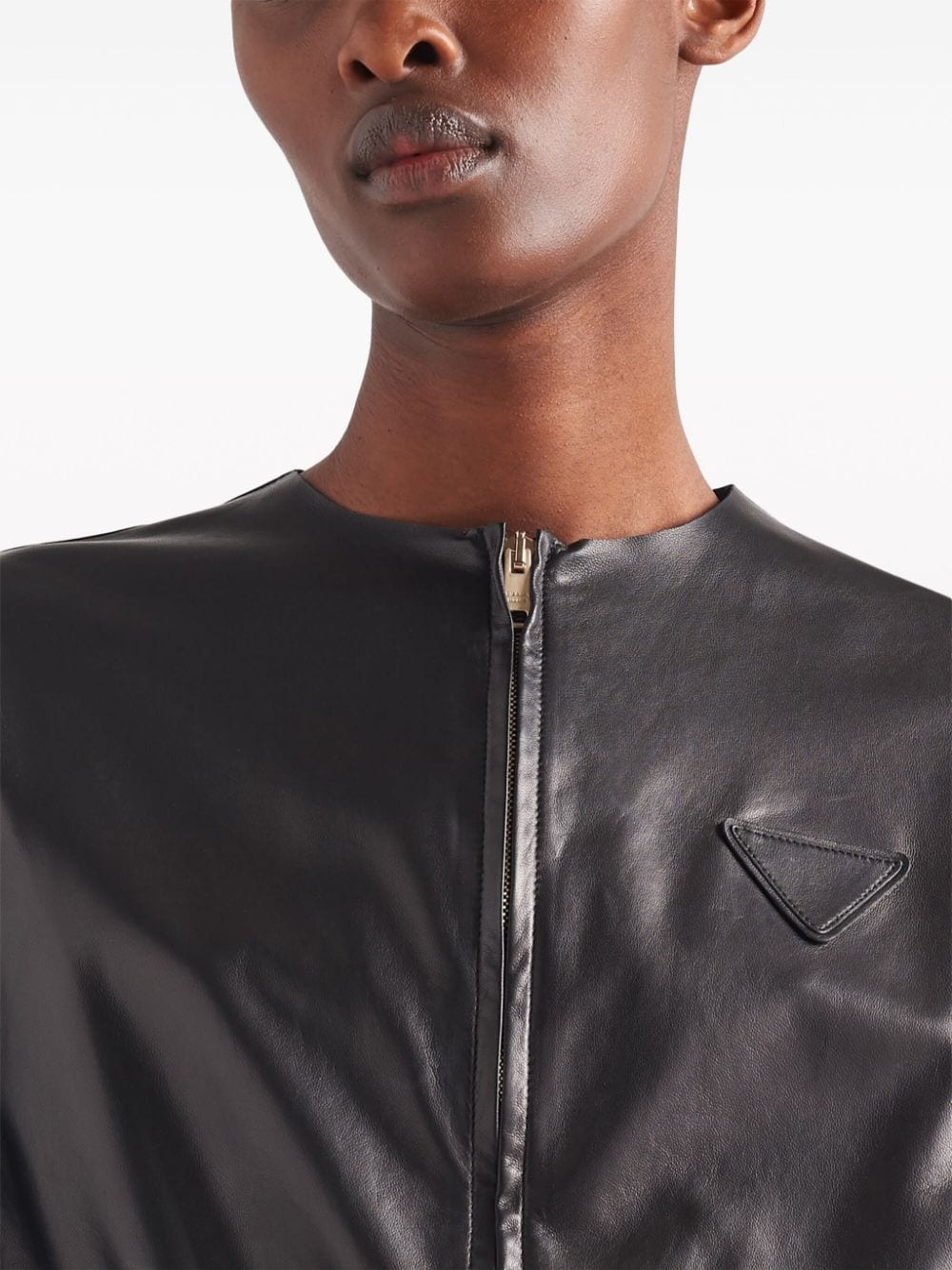 cropped leather bomber jacket - 5