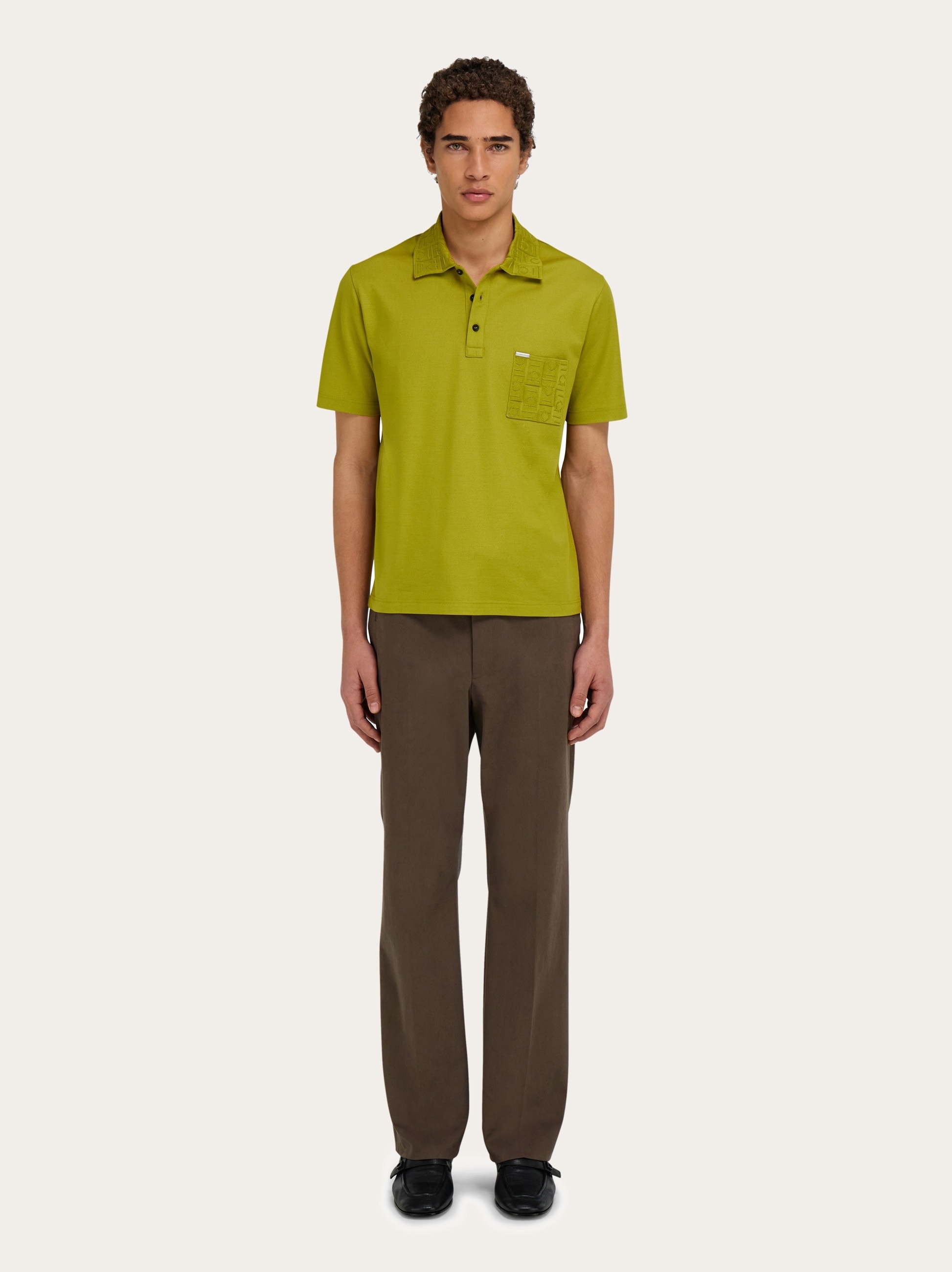 V-neck polo with jacquard pocket detail - 5