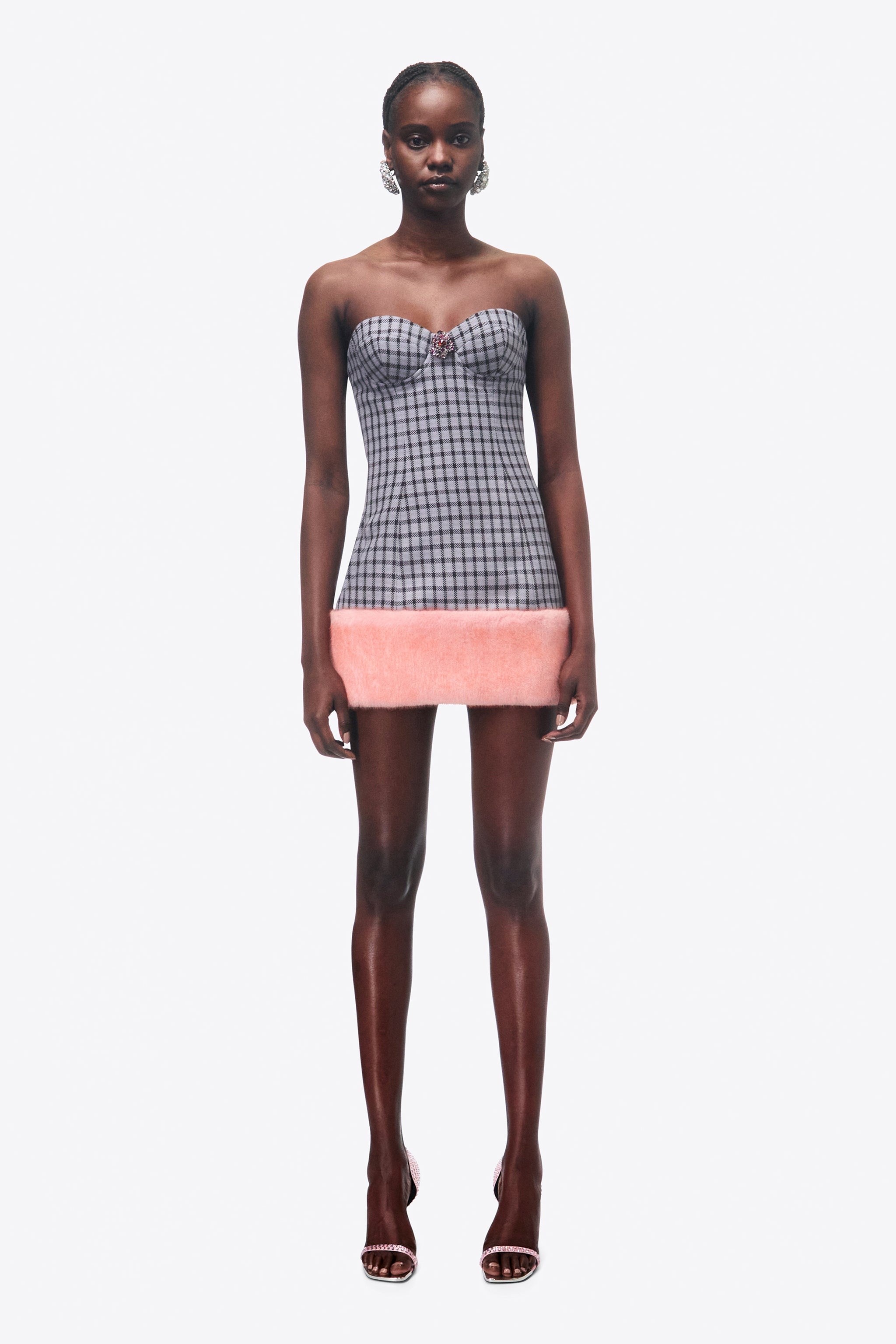 FAUX FUR TRIM STRAPLESS MINI DRESS - 3