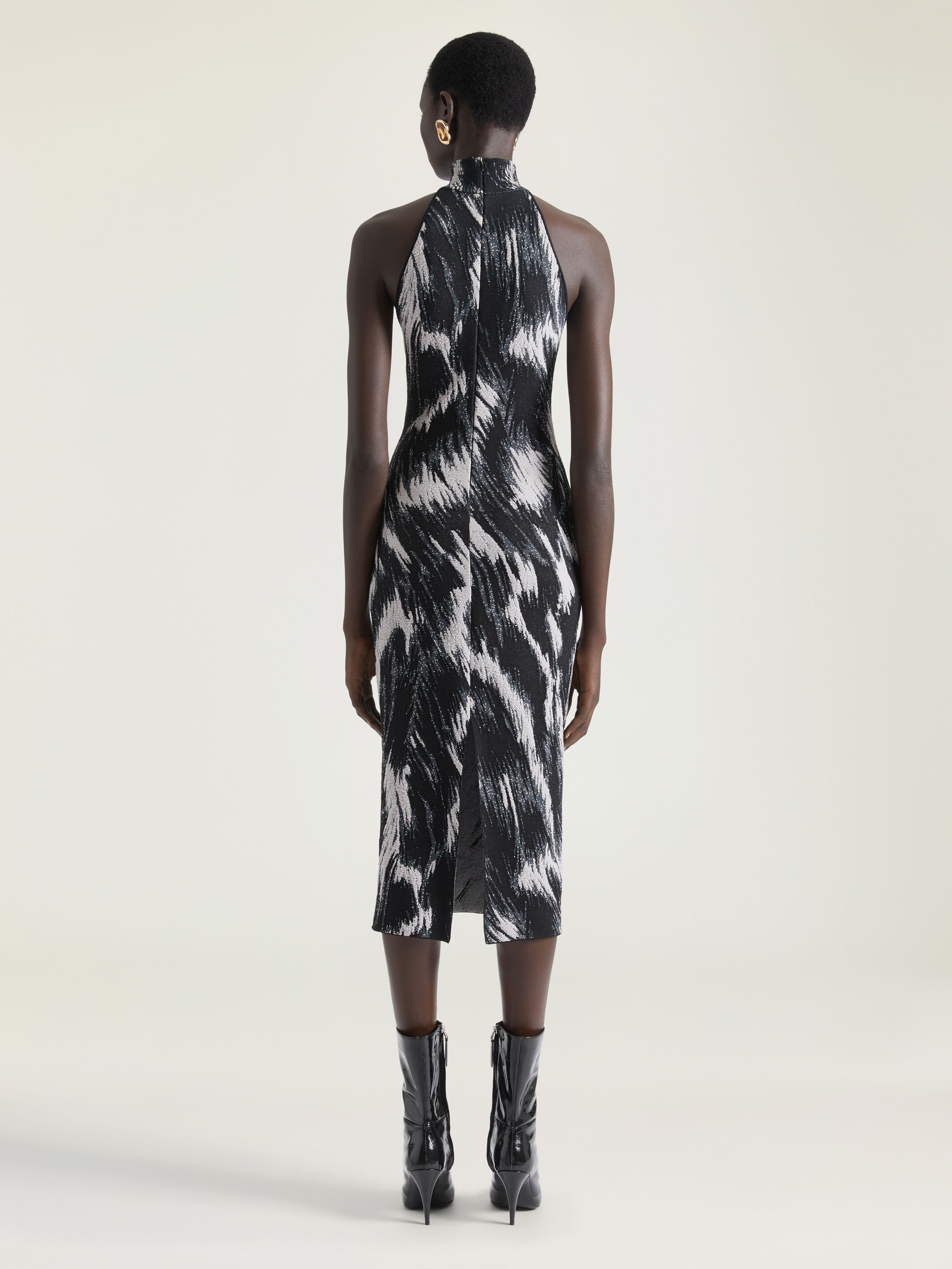 HALTERNECK DRESS IN ANIMAL JACQUARD VISCOSE - 3