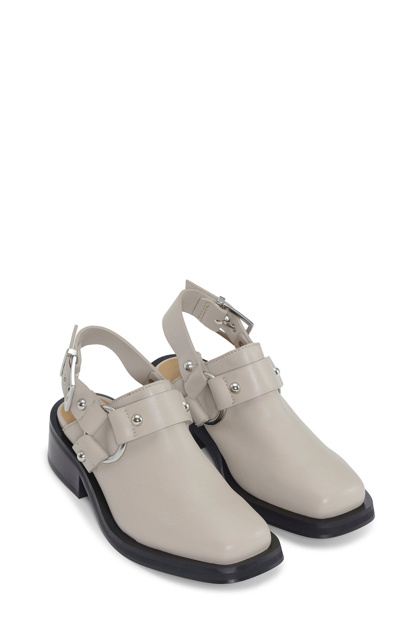 BEIGE SLINGBACK BIKER MULES - 2