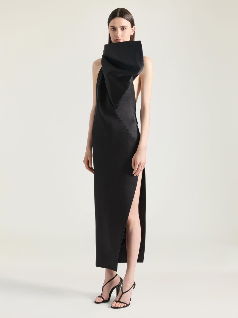 EVENING DRESS IN SATIN WITH BOW DETAIL 3
