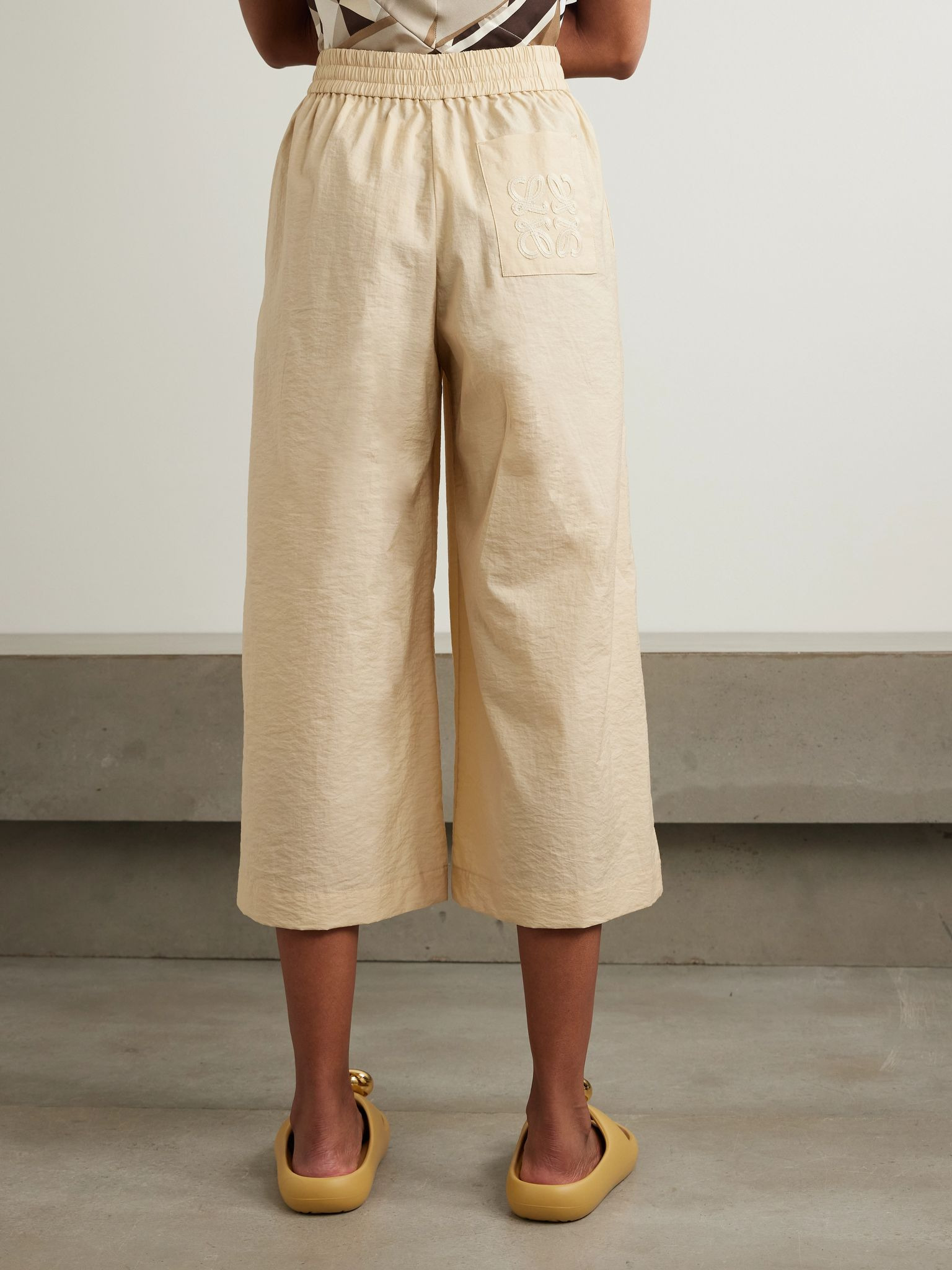 + Paula's Ibiza appliquéd crinkled cotton-blend wide-leg pants Beige - 4