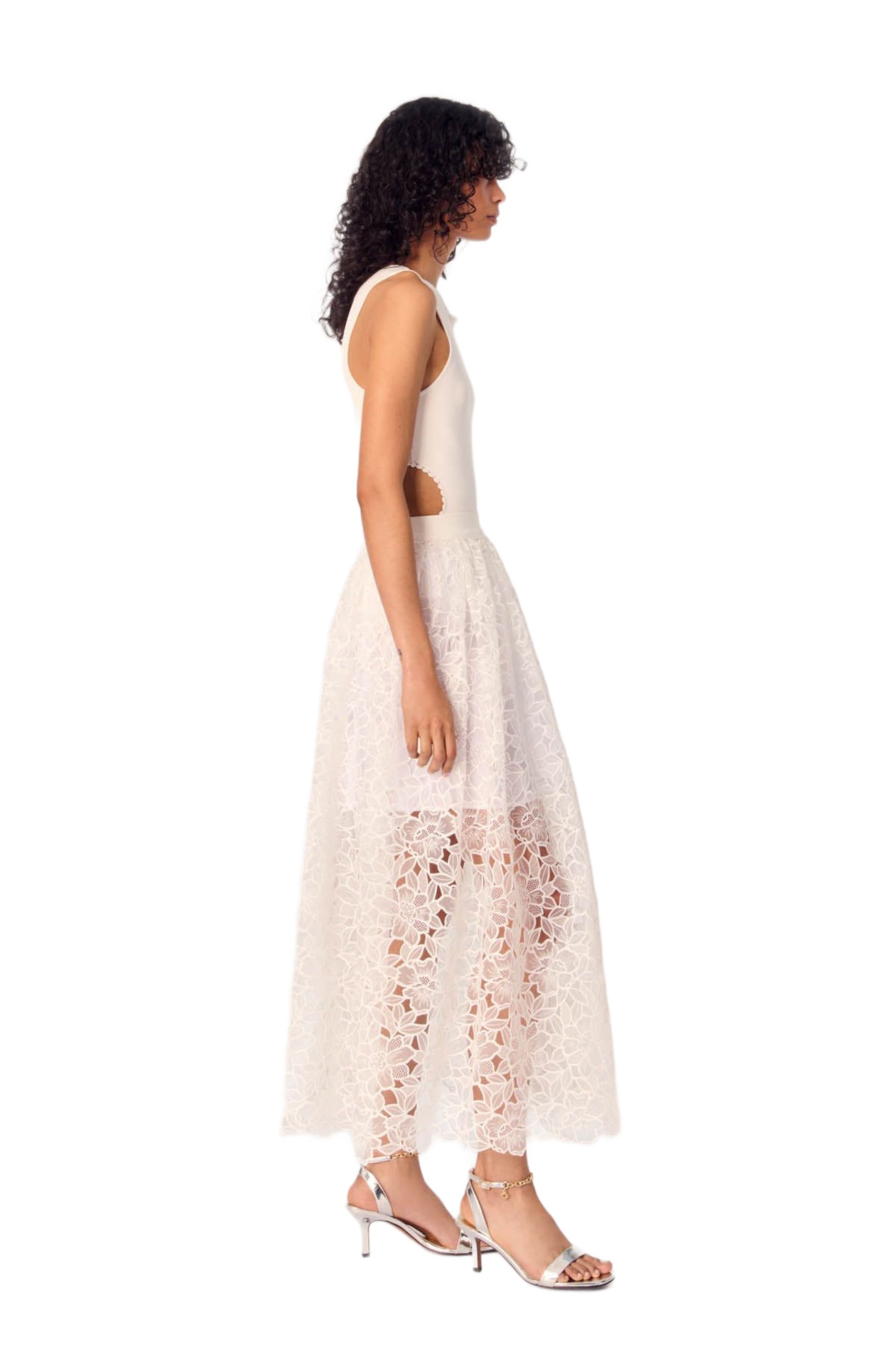 maje Backless jewellery neck bodysuit in White at Nordstrom - 3