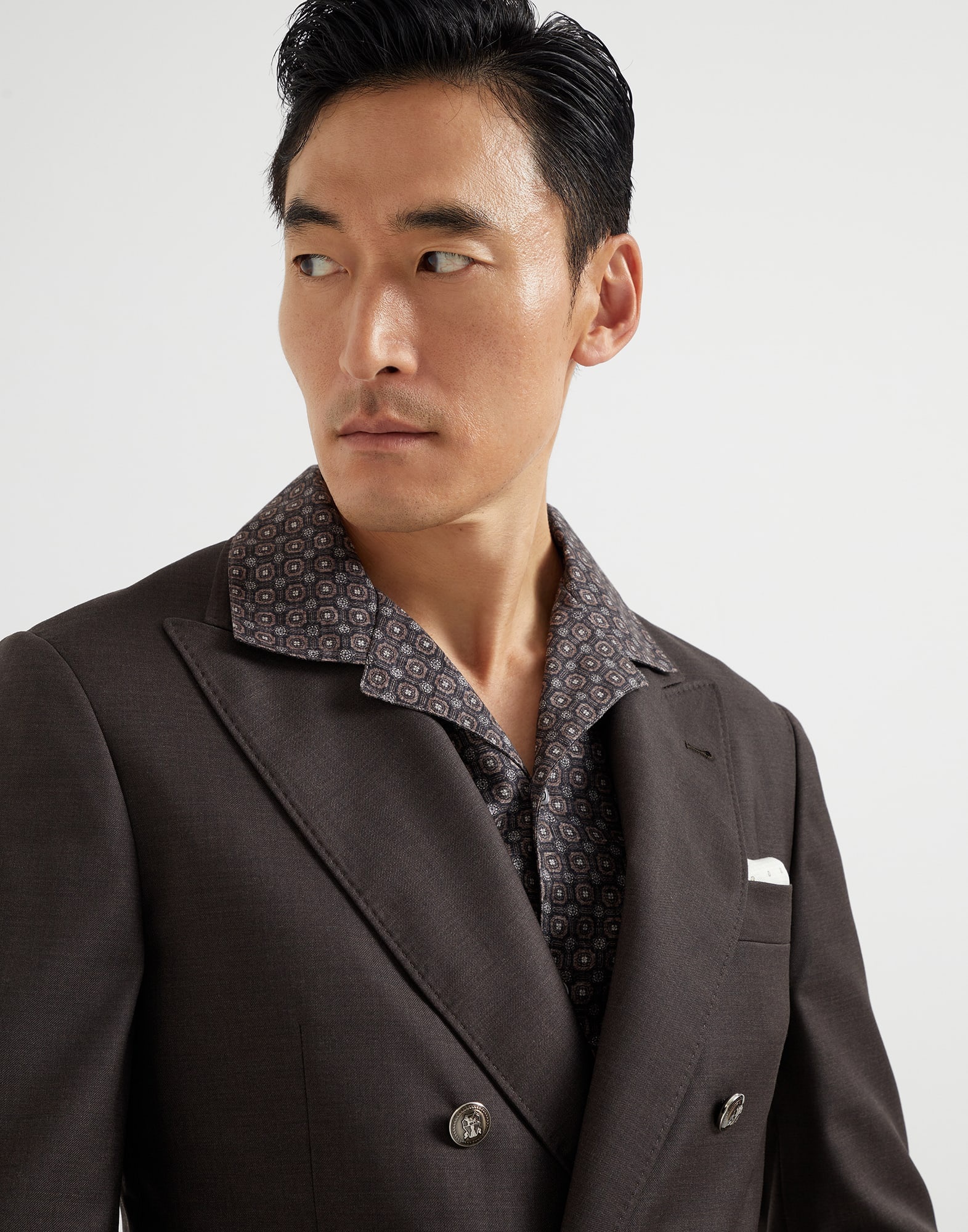 Virgin wool batavia one-and-a-half-breasted deconstructed blazer with metal buttons - 3