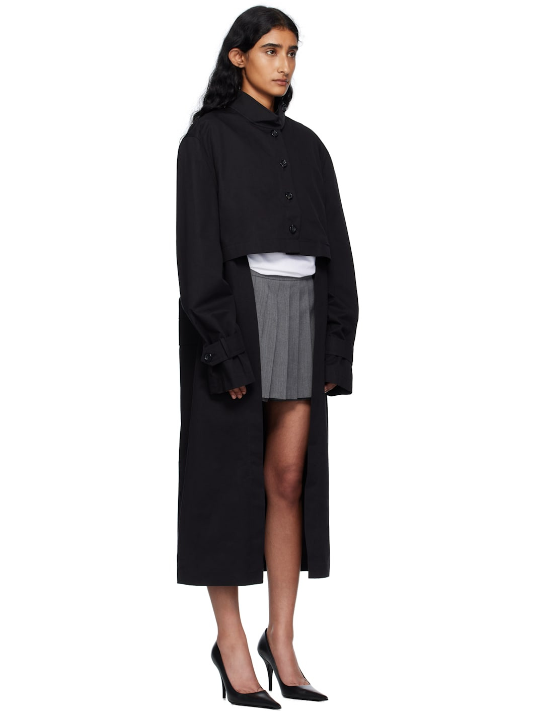 Black Front Cropped Coat - 2