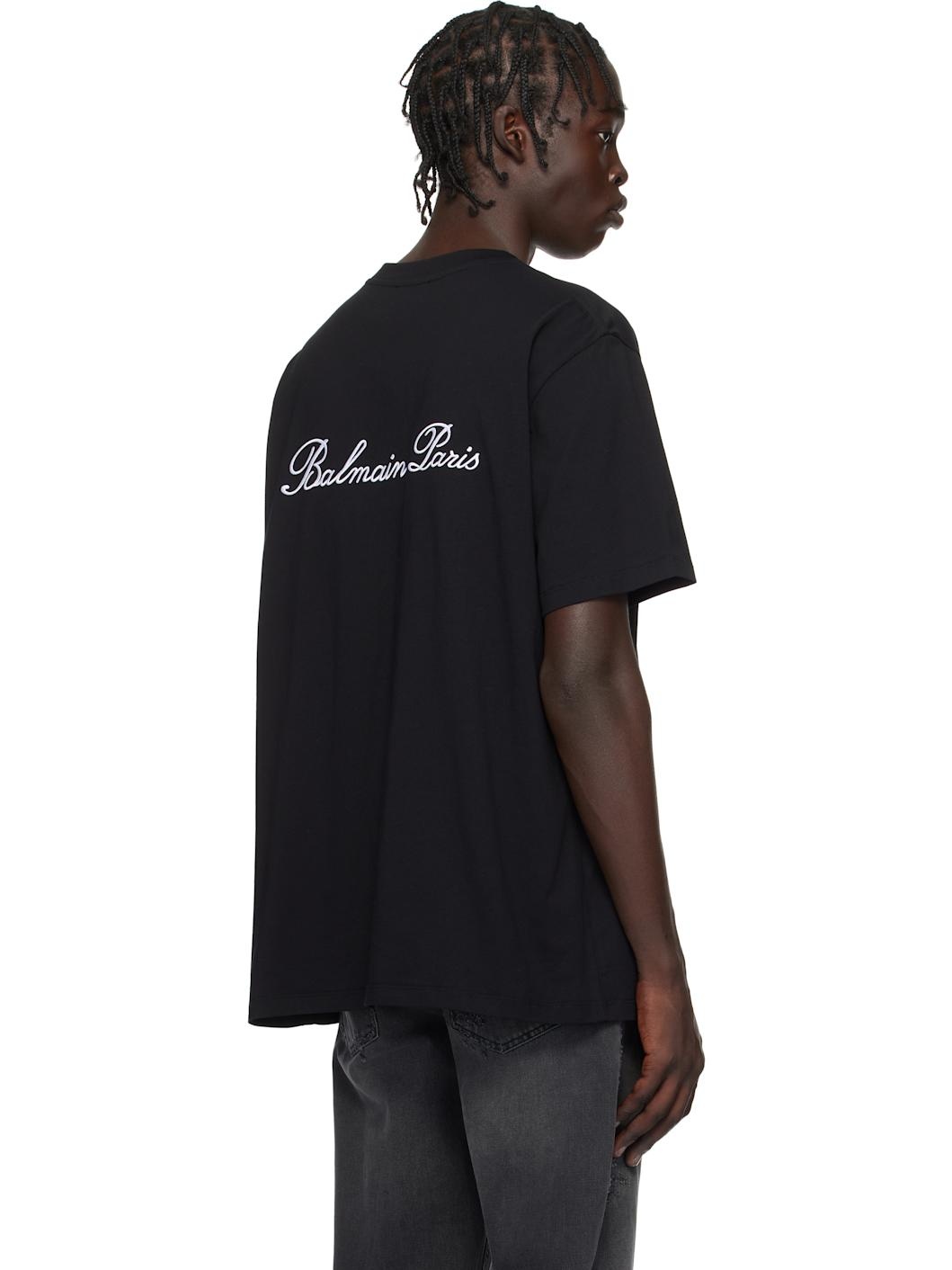 Black Loose 'Balmain' Signature Embroidery T-shirt - 3