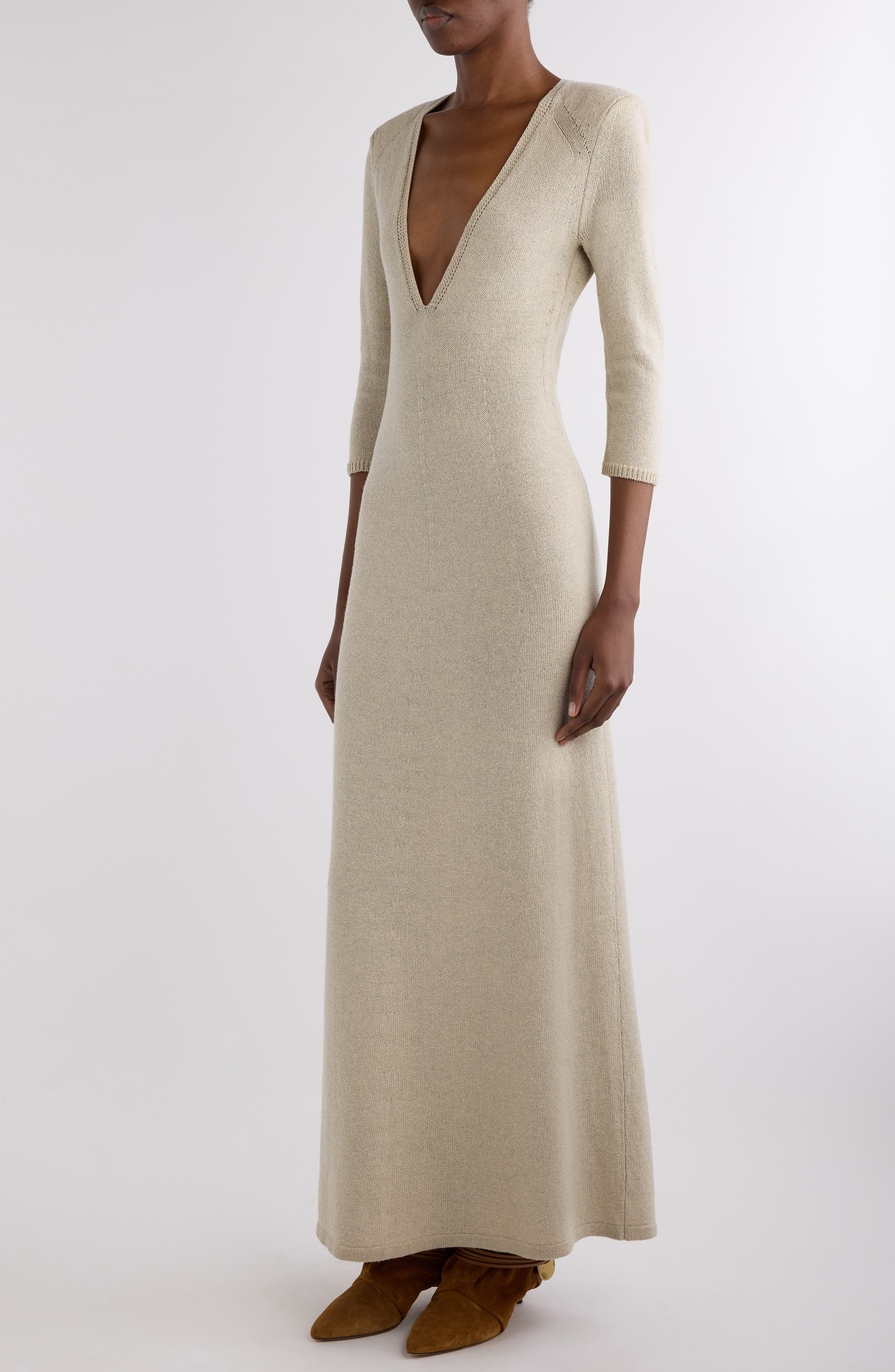 Isabel Marant Salina Plunge Neck Sweater Dress in Beige at Nordstrom - 4