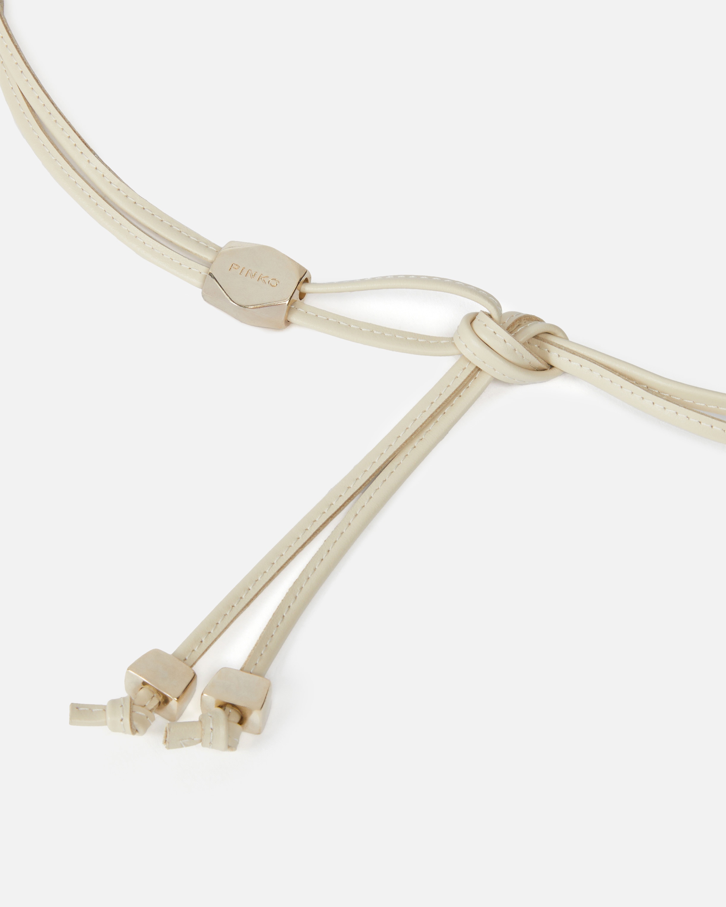 TUBULAR LEATHER BELT WITH GOLD METAL NUGGETS - 4