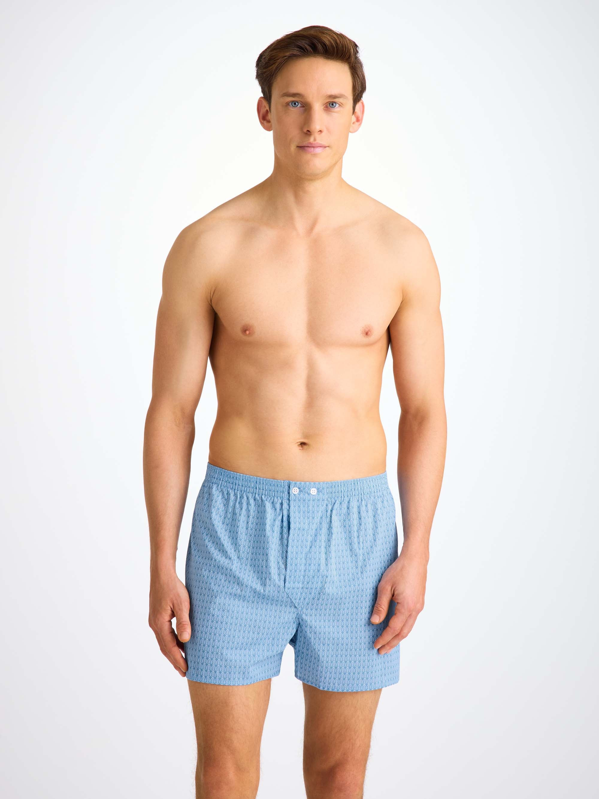Men's Classic Fit Boxers Cotton Batiste Blue Jungle Leaf Print - 4