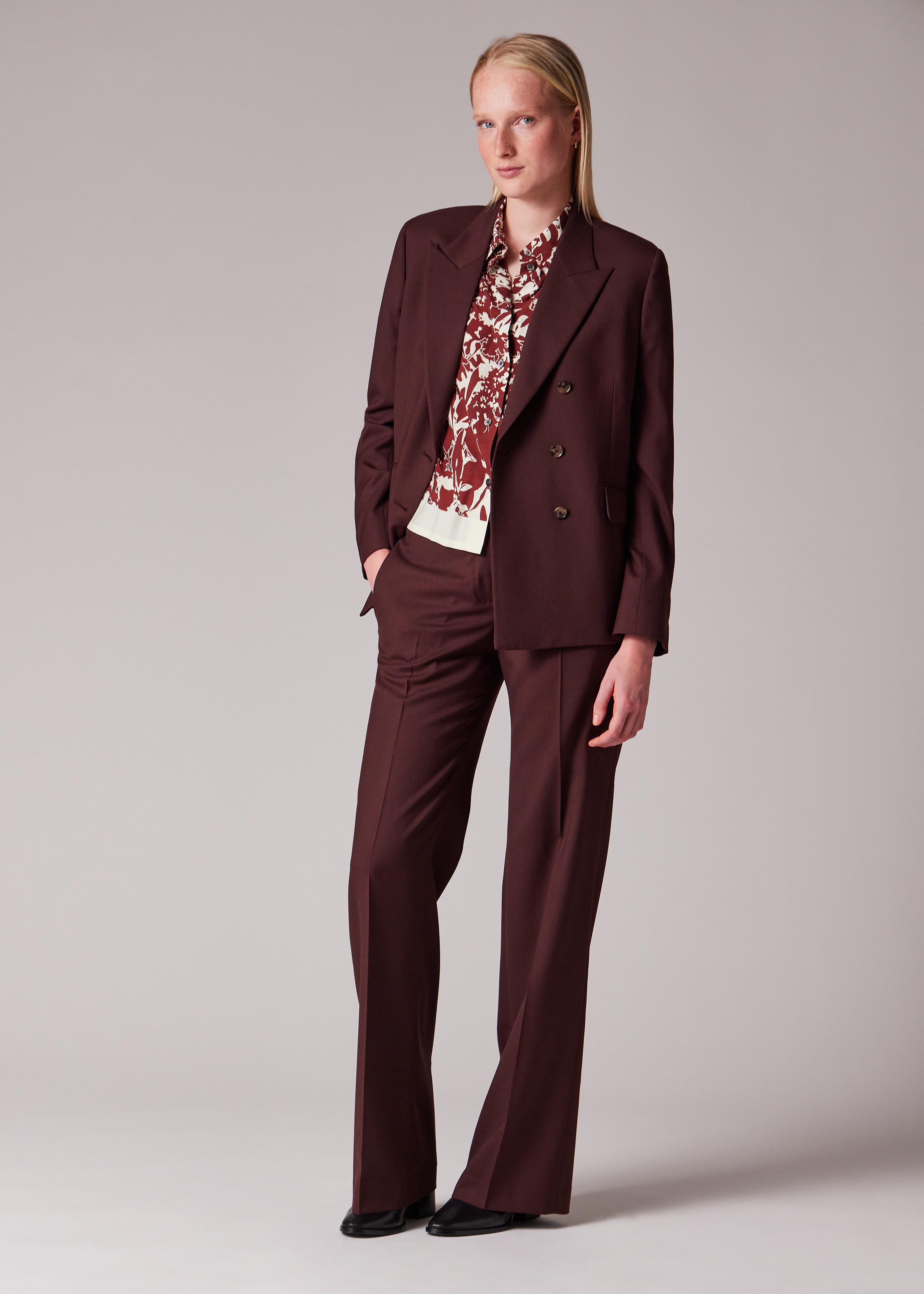 Women's A Suit To Travel In - Burgundy Wool Double Breasted Suit - 11