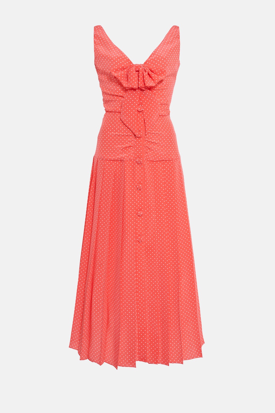 POLKA DOT SILK SLEEVELESS PLEATED DRESS WITH BOW - 1