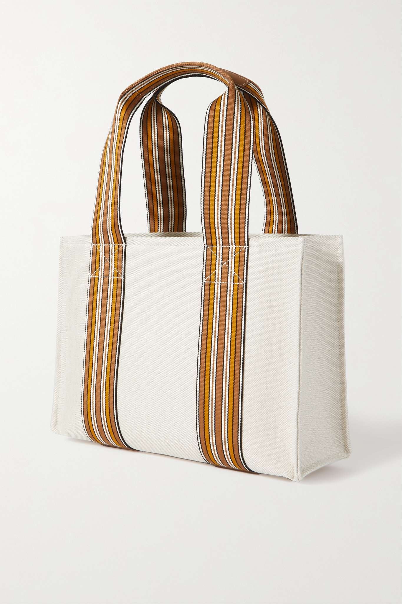 The Suitcase small striped webbing and leather-trimmed canvas tote - 3