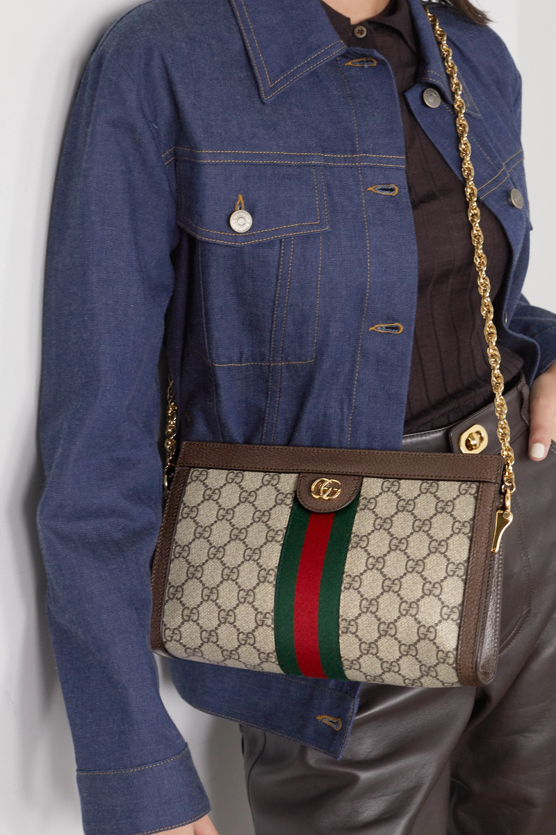 GUCCI Ophidia textured leather-trimmed printed coated-canvas shoulder bag outlook