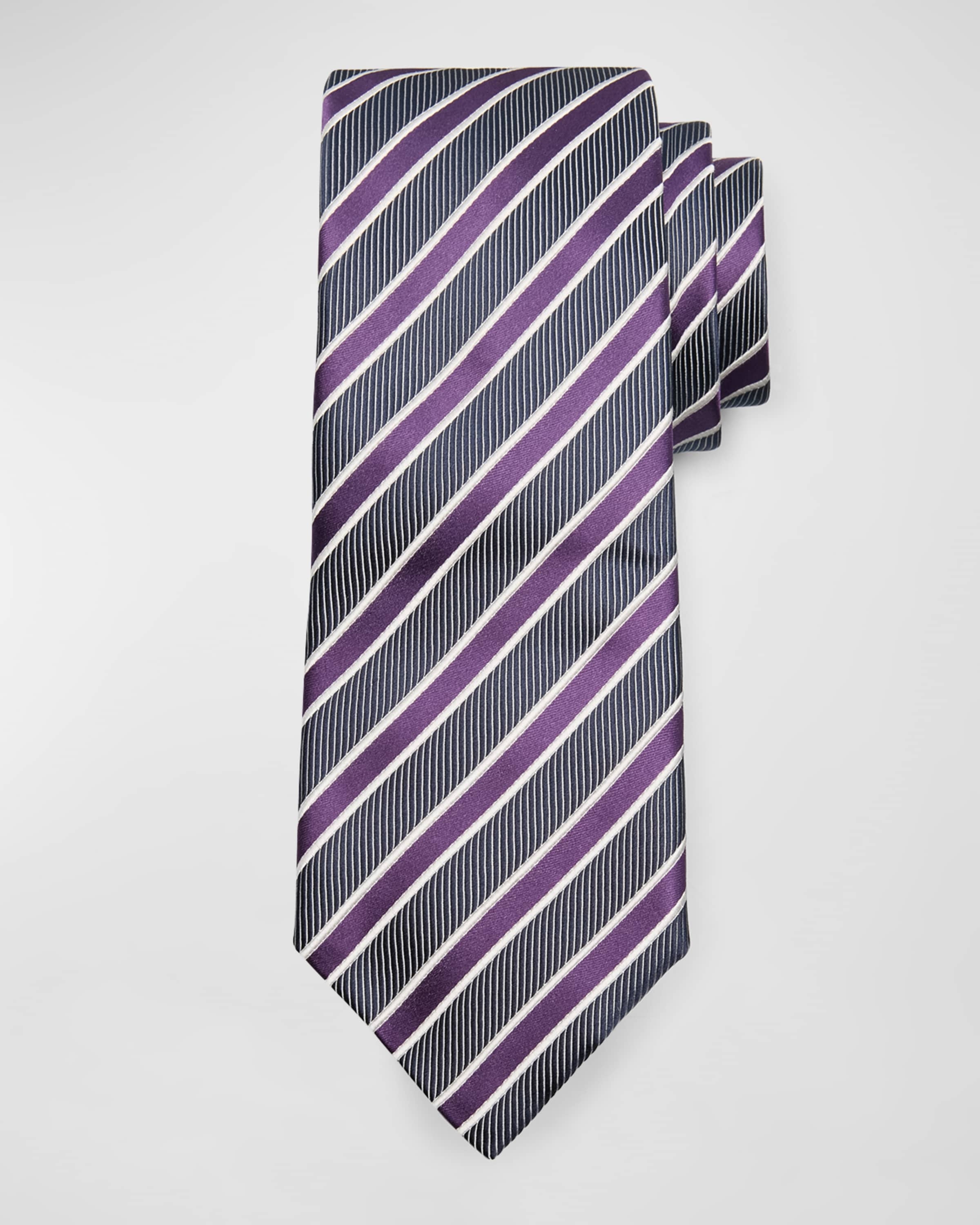 Men's Framed Stripe Cotton-Silk Tie - 1