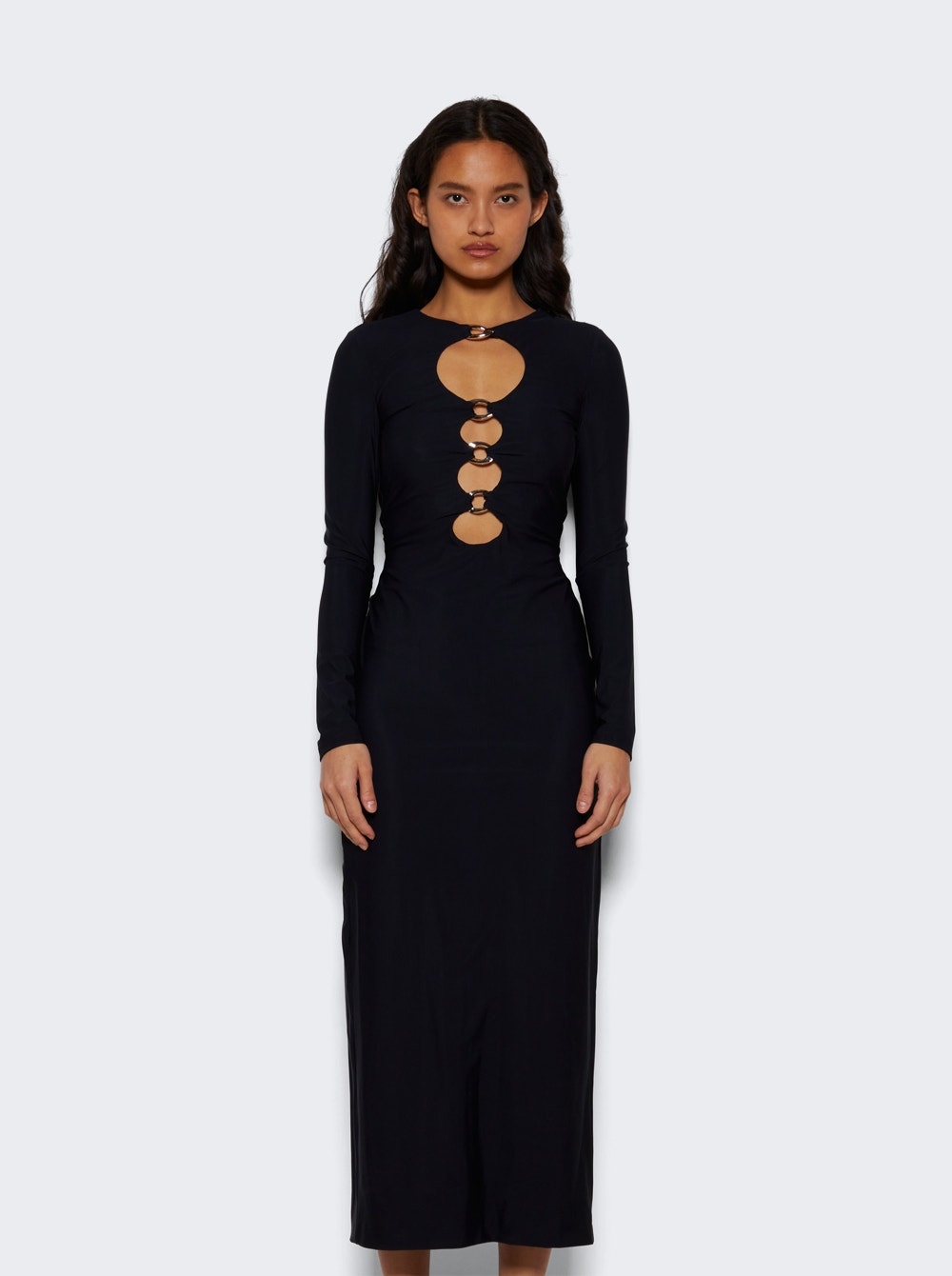 Chain-Link Detail Cut-Out Stretch Jersey Dress Black - 3