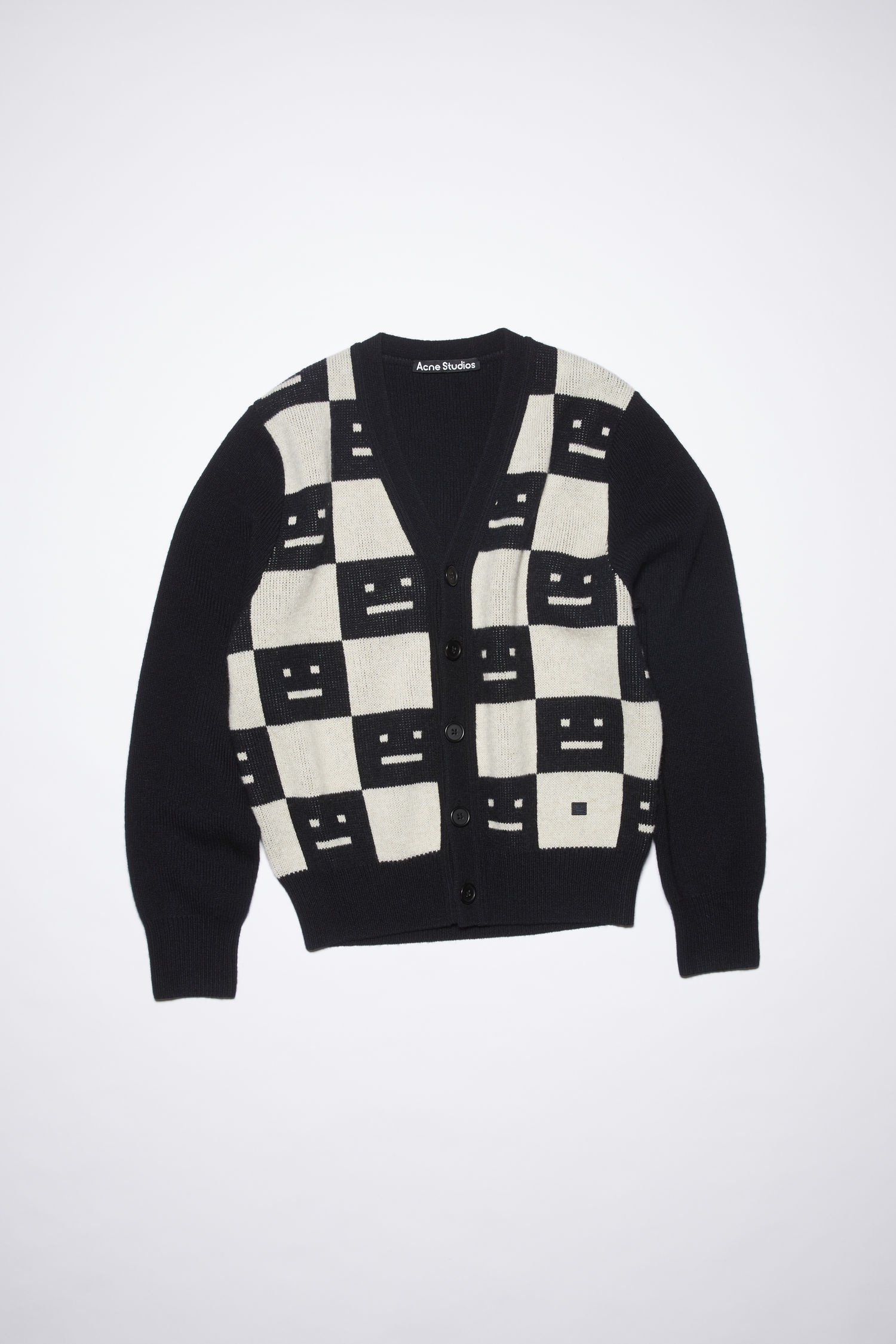 Wool knit cardigan - Black/oatmeal melange - 6