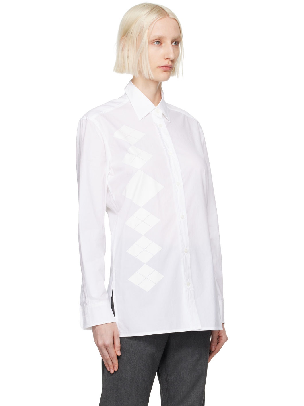White Argyle Button Down Shirt - 2