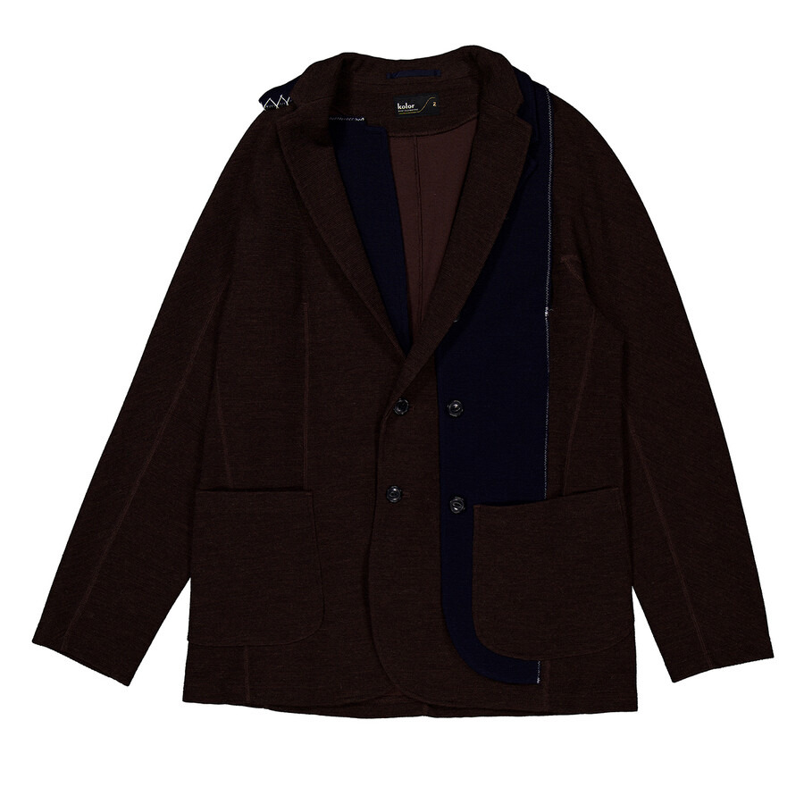 Kolor Men's Brown Patchwork-Design Wool Blazer - 4