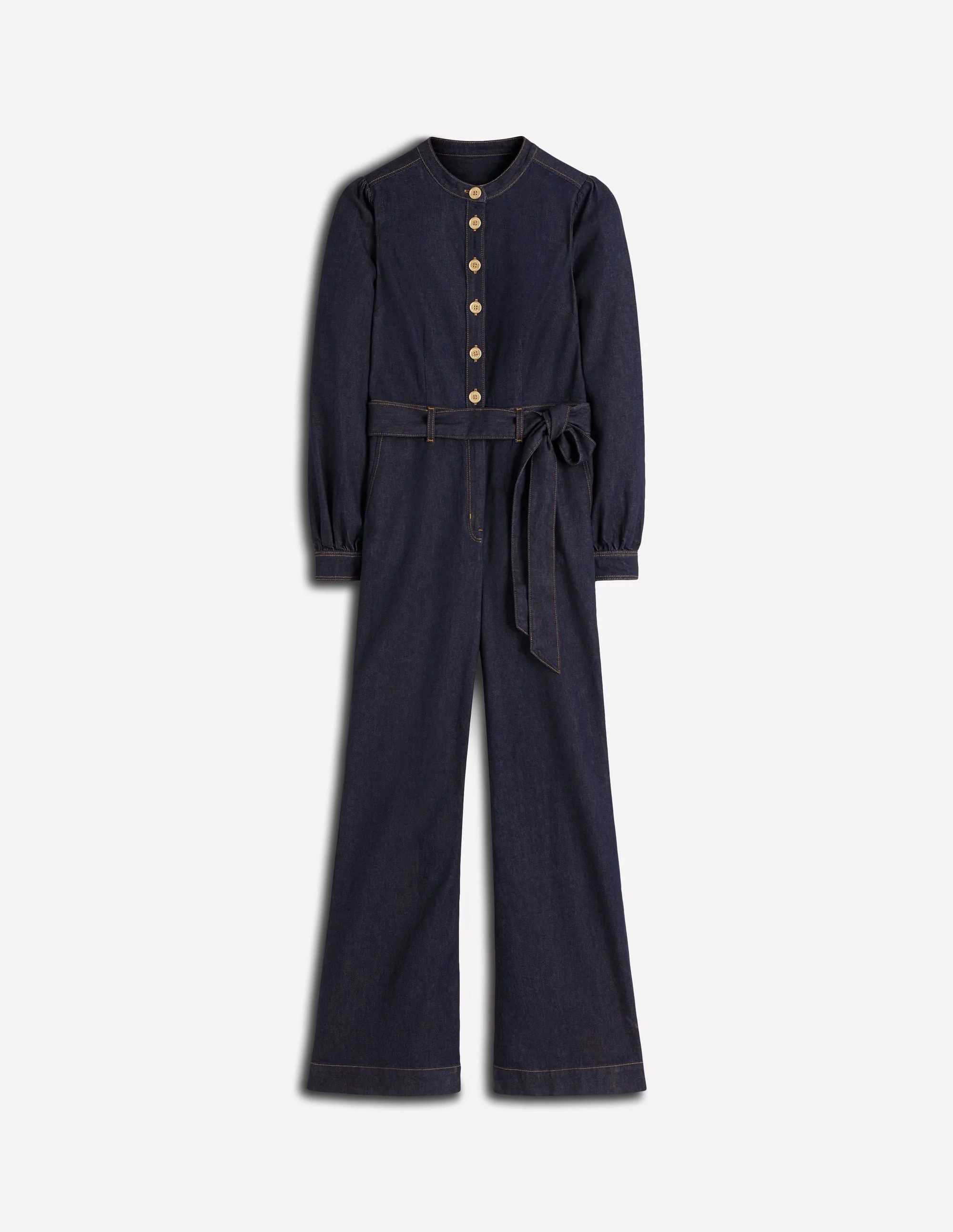 Bootcut Button Denim Jumpsuit-Indigo - 1