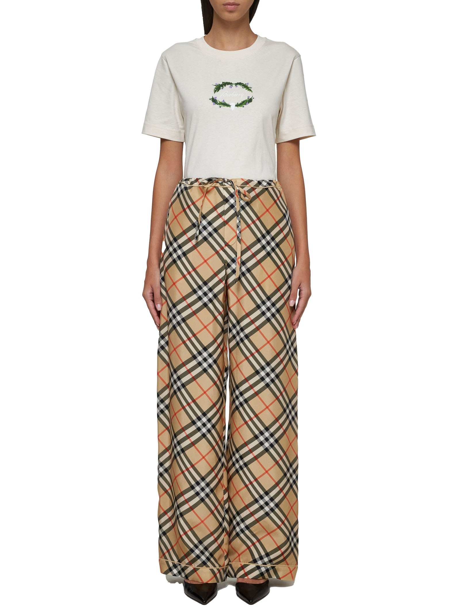 Check print silk trousers - 2