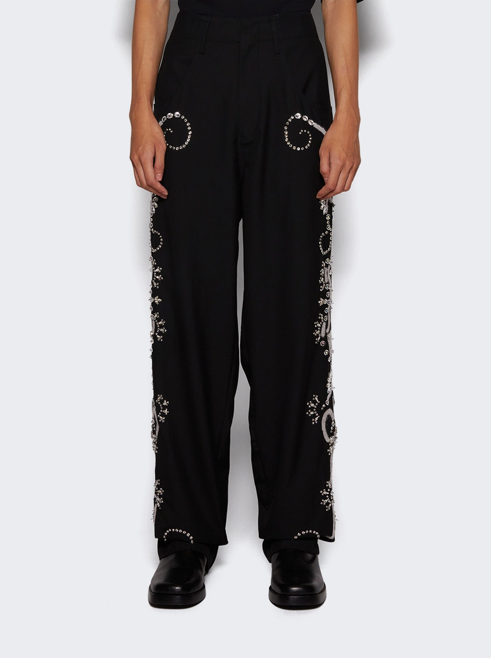 Embroidered Baggy Pants Jet Black - 3