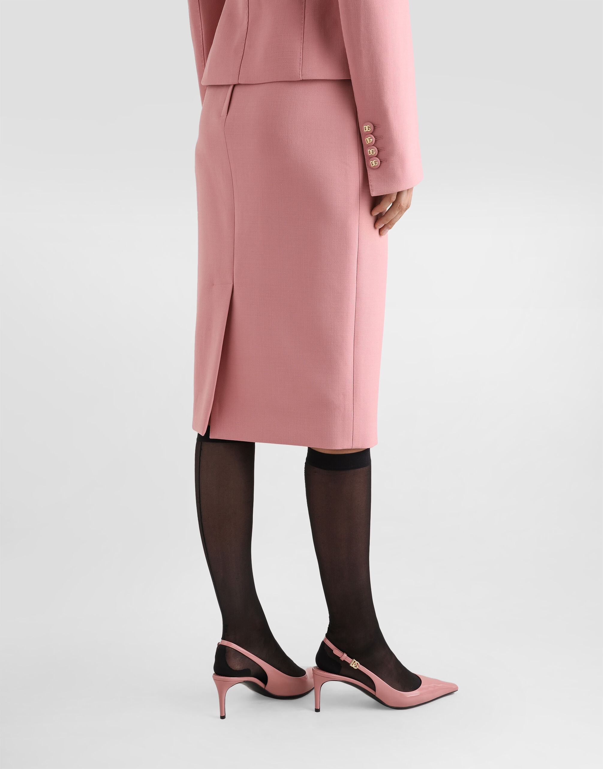 Calf-length wool pencil skirt with DG logo - 4