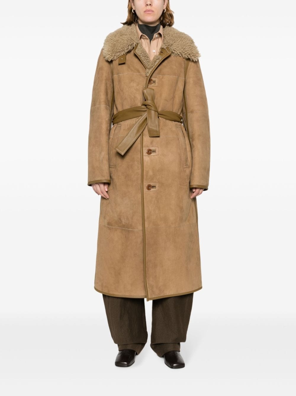 belted shearling coat - 2