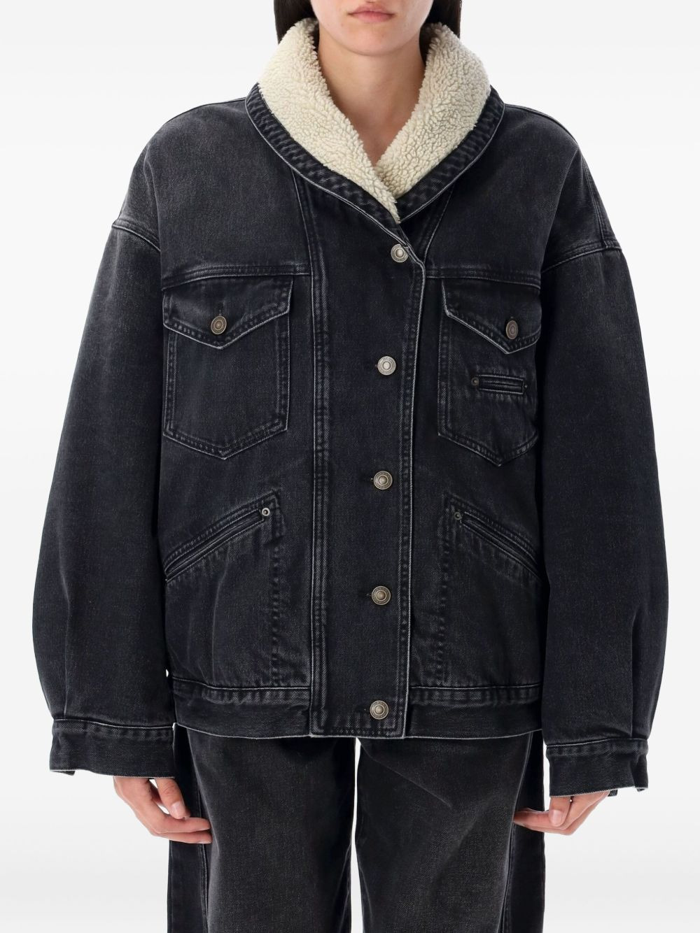 Pimia sherpa-collar denim jacket - 1