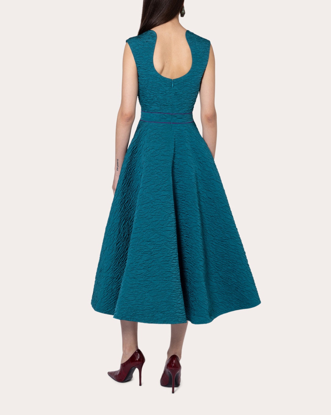 Ridha Cloque Notched Fit & Flare Midi Dress - 2