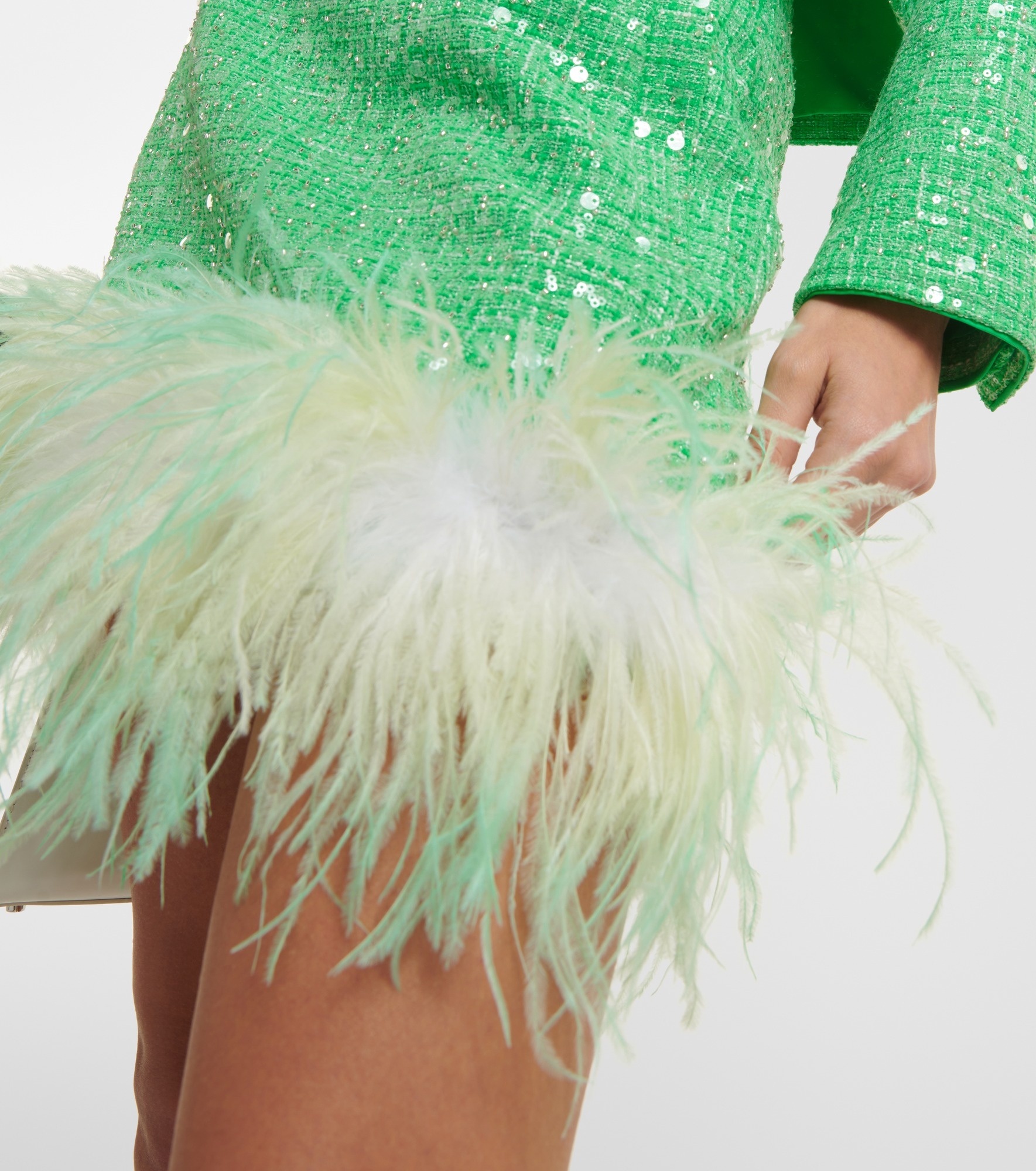 Feather-trimmed sequined bouclé miniskirt - 4
