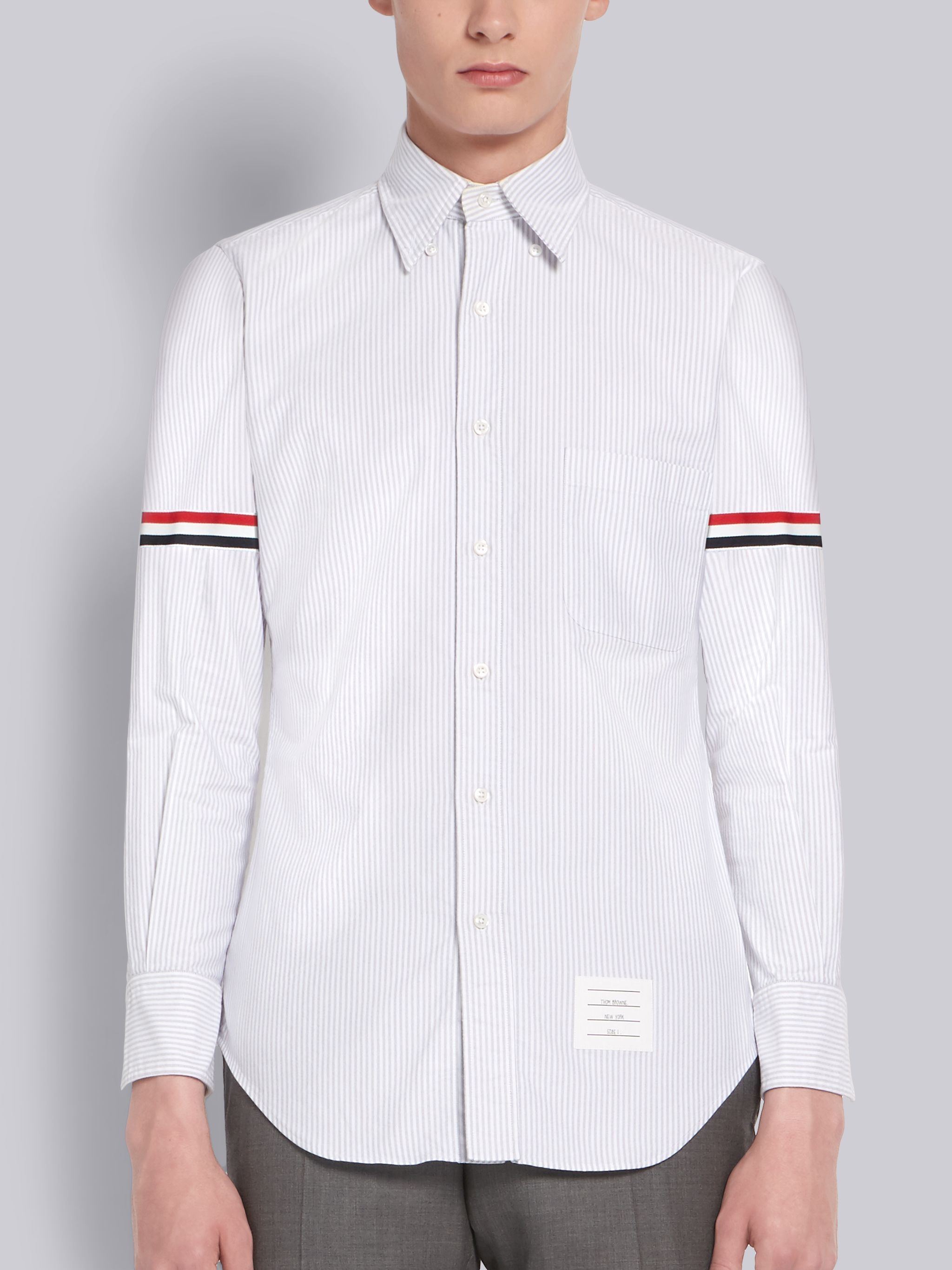 Medium Grey Oxford Cotton University Stripe Grosgrain Armband Shirt - 3