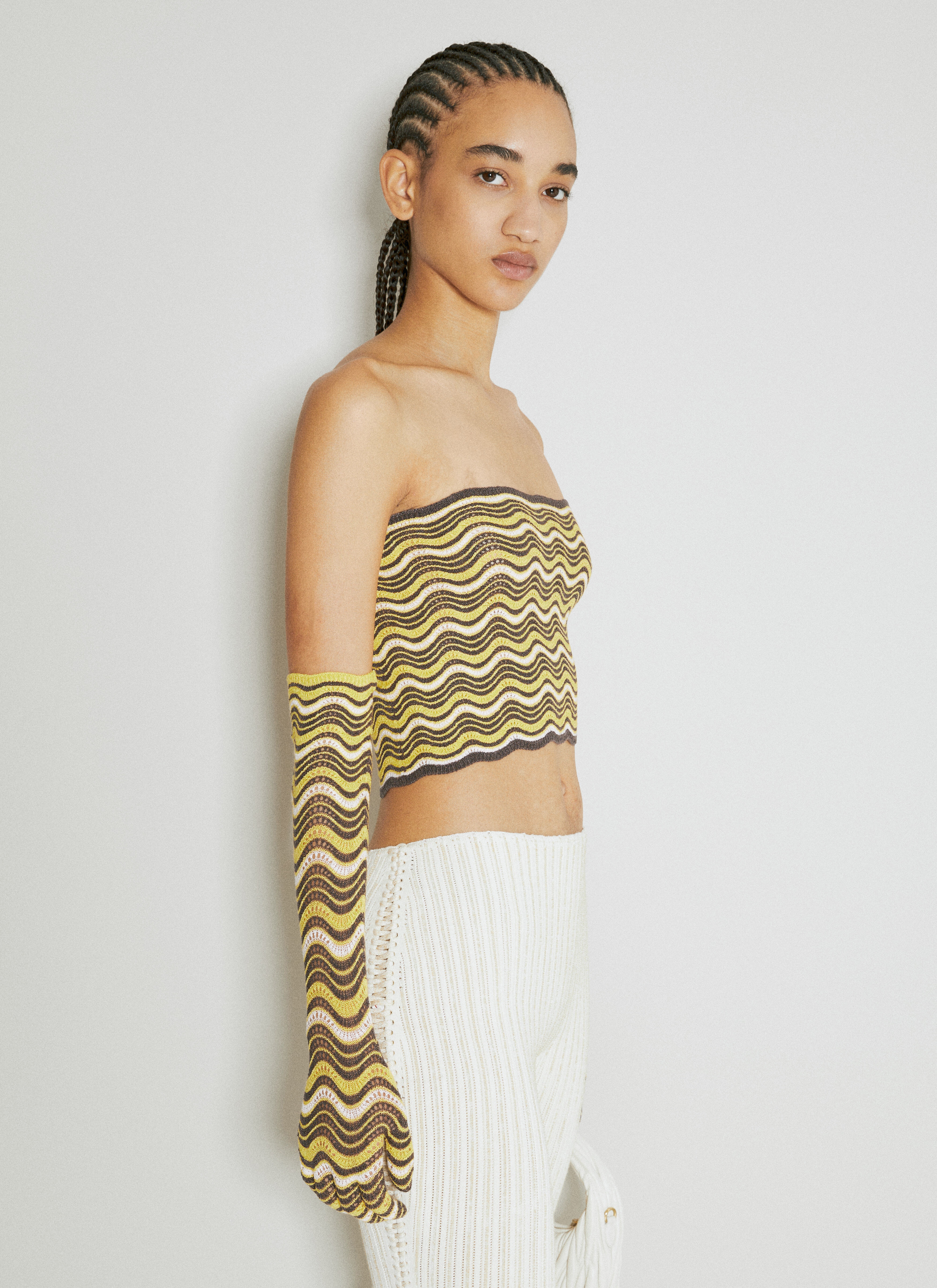 Wave Knit Bandeau Top With Glove Set - 4