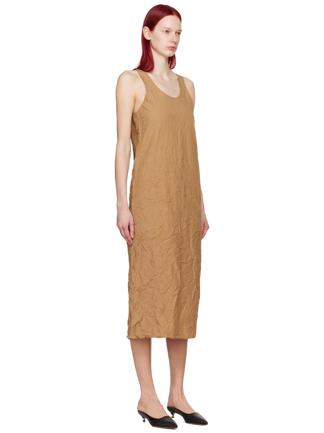 Brown Wrinkled Midi Dress - 2