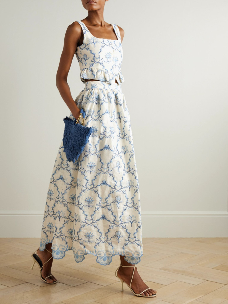 Agua by Agua Bendita Eslabón Floritura cropped embroidered linen peplum top White outlook