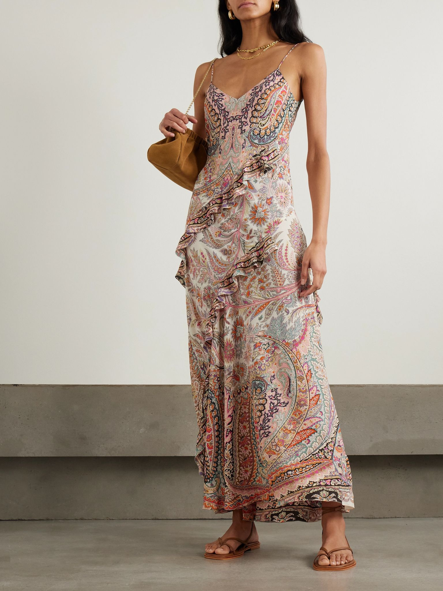 Ruffled printed georgette midi dress Baby pink - 2