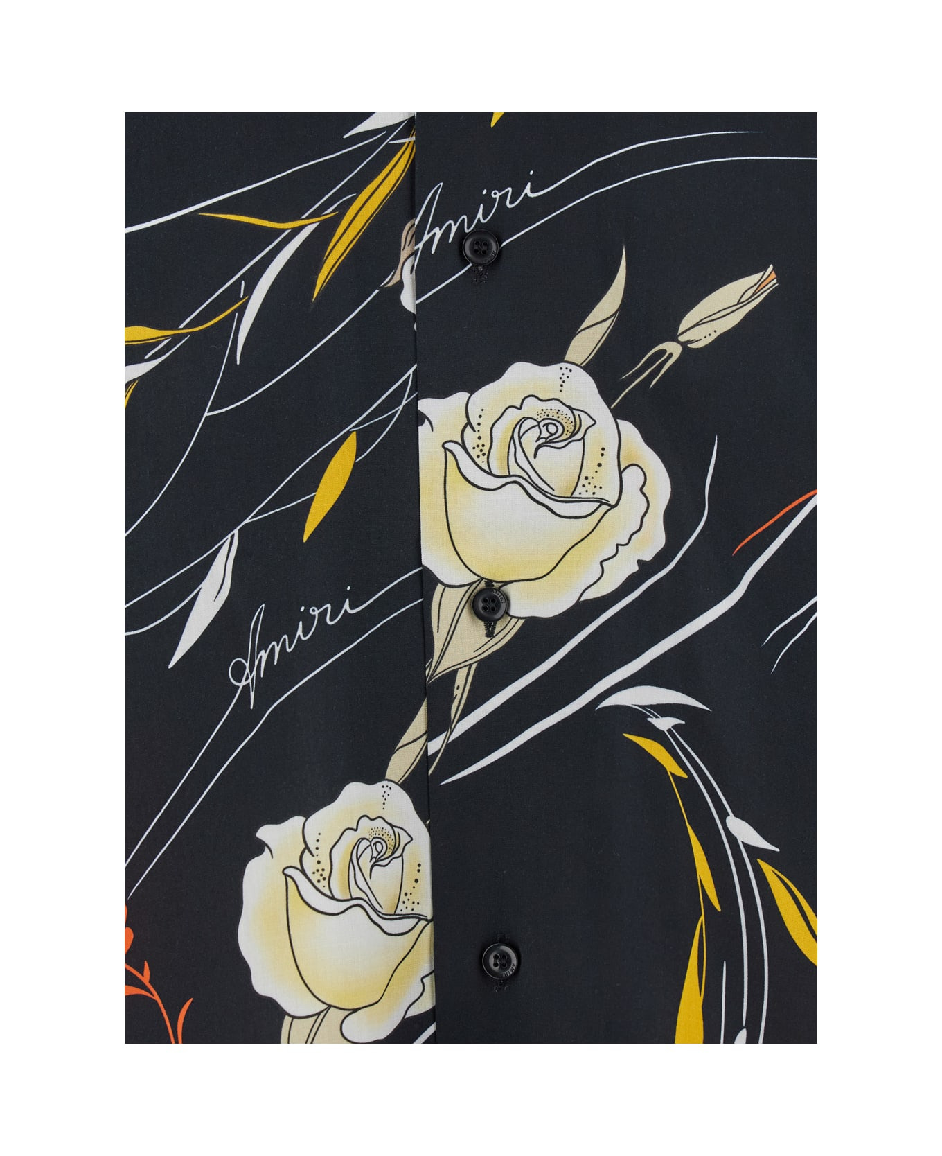 Black Bowling Shirt With Cuban Collar And All-over Floral Motif In Viscose Man - 3