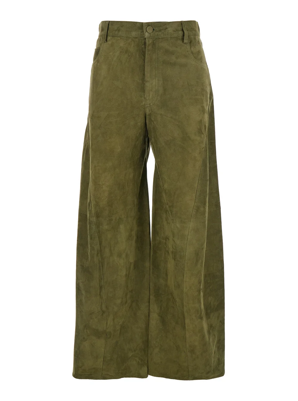 Marni Women Green Pants With Wide Leg And Logo Patch On The Rear In Suede Woman - 1