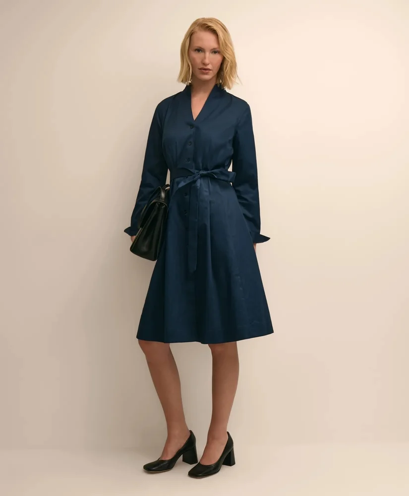 Supima® Cotton Belted Mock-Neck Shirt Dress - 1