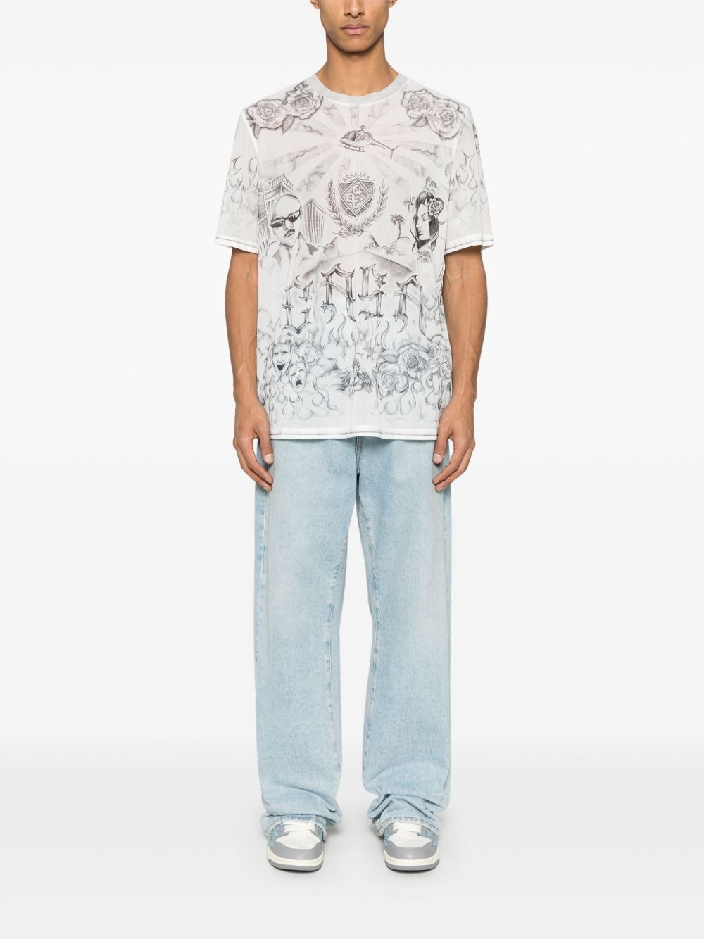 tattoo-print mesh T-shirt - 2