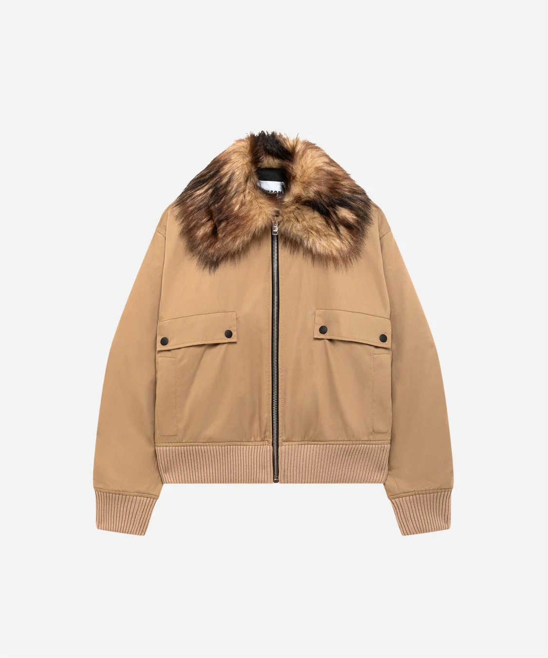 Gabardine bomber jacket with faux fur collar - 1